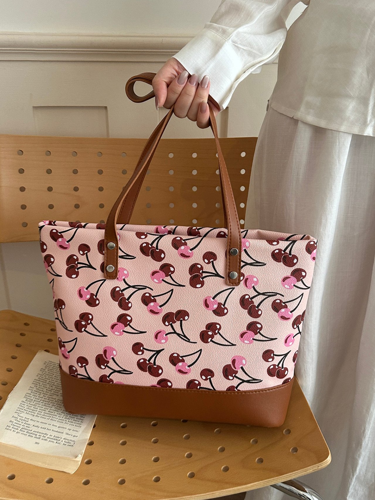 Pink Cherry Print Shoulder Bag
