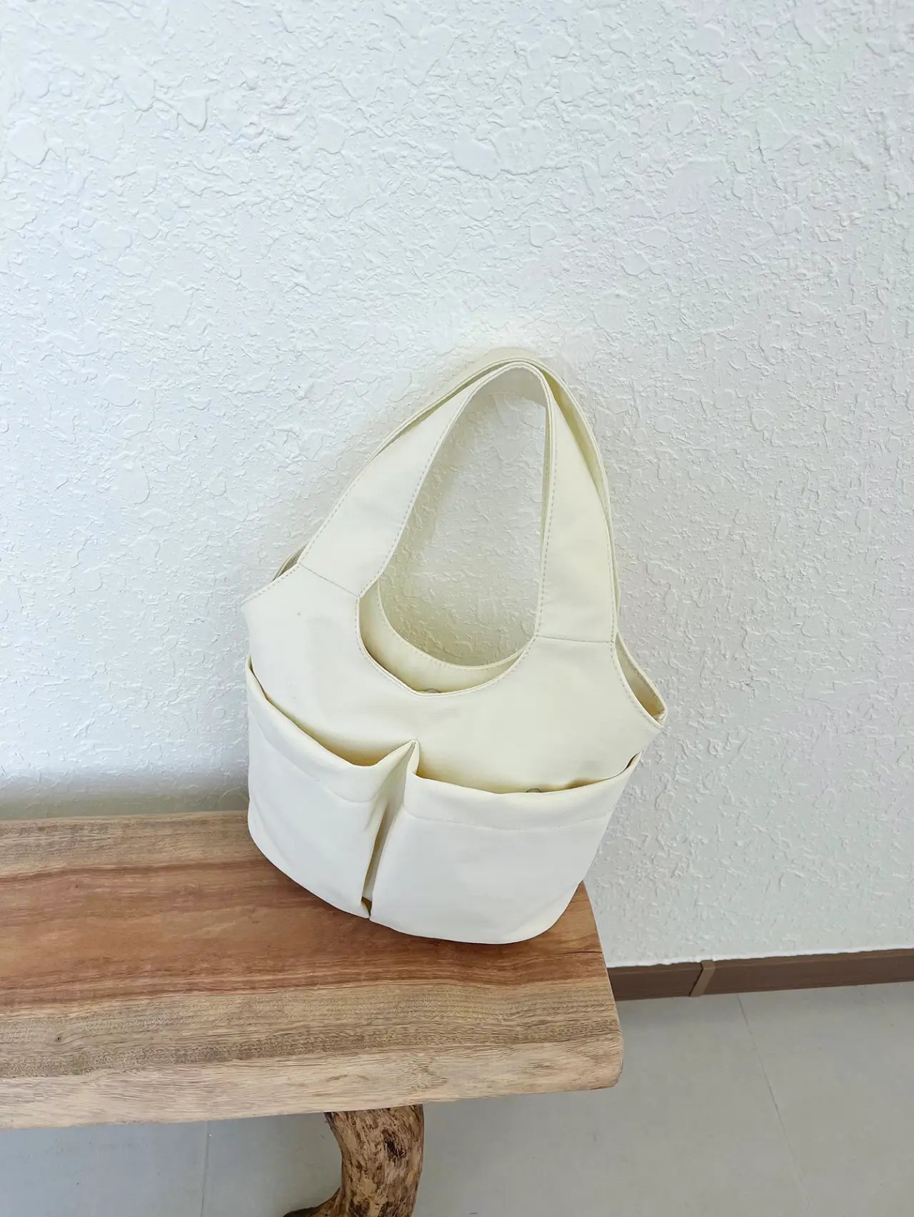 Beige Solid Handbag with Pocket