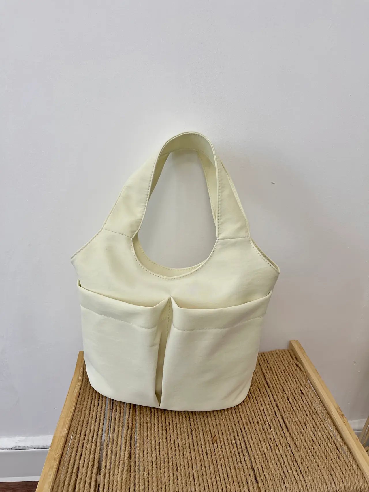 Beige Solid Handbag with Pocket