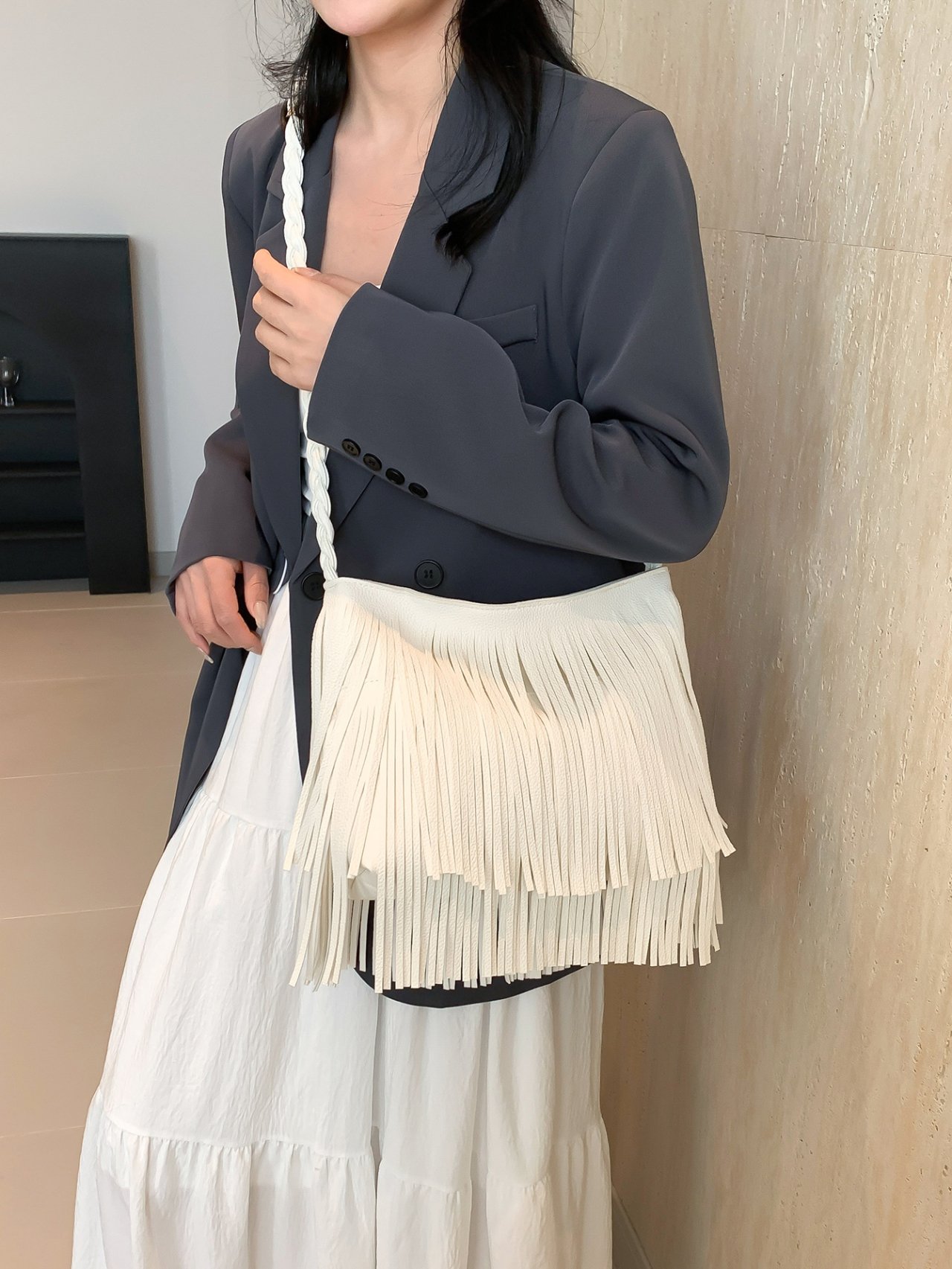White Fringe Shoulder Bag