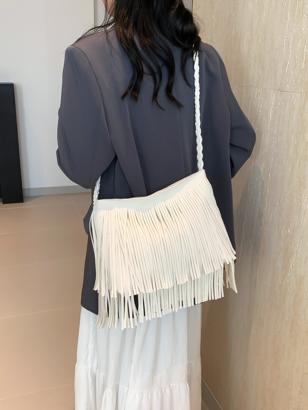 White Fringe Shoulder Bag