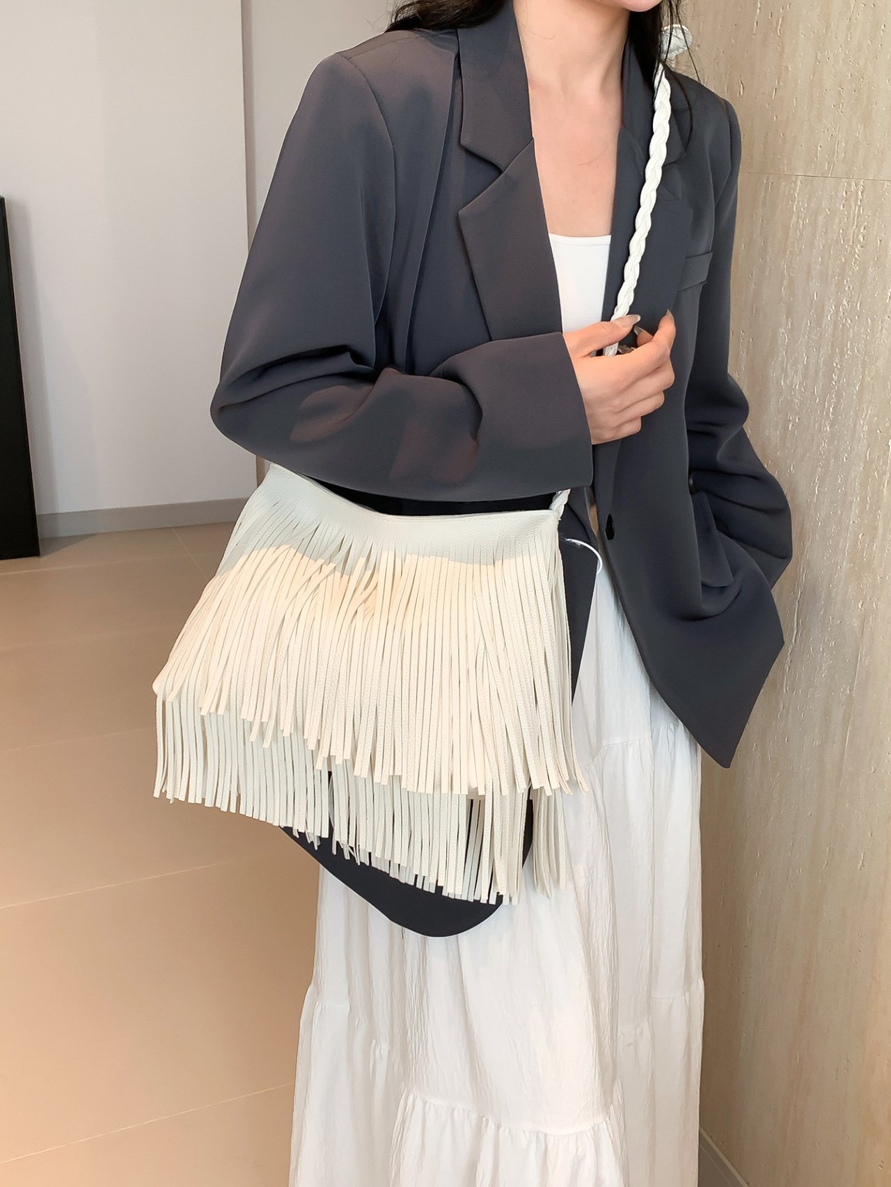 White Fringe Shoulder Bag