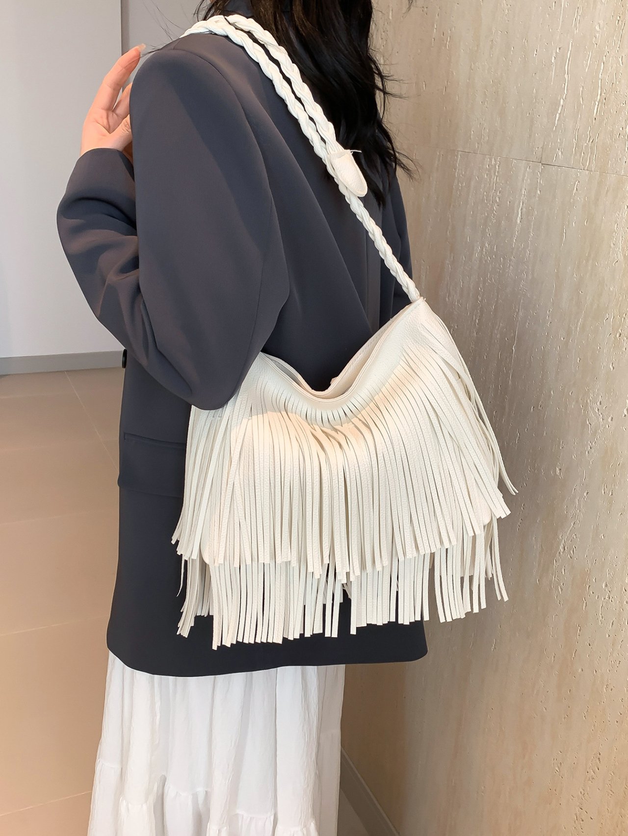 White Fringe Shoulder Bag