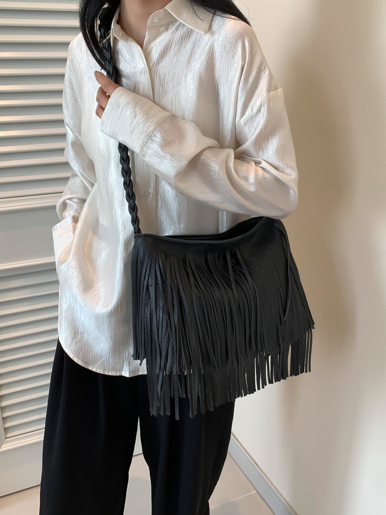 Black Fringe Shoulder Bag