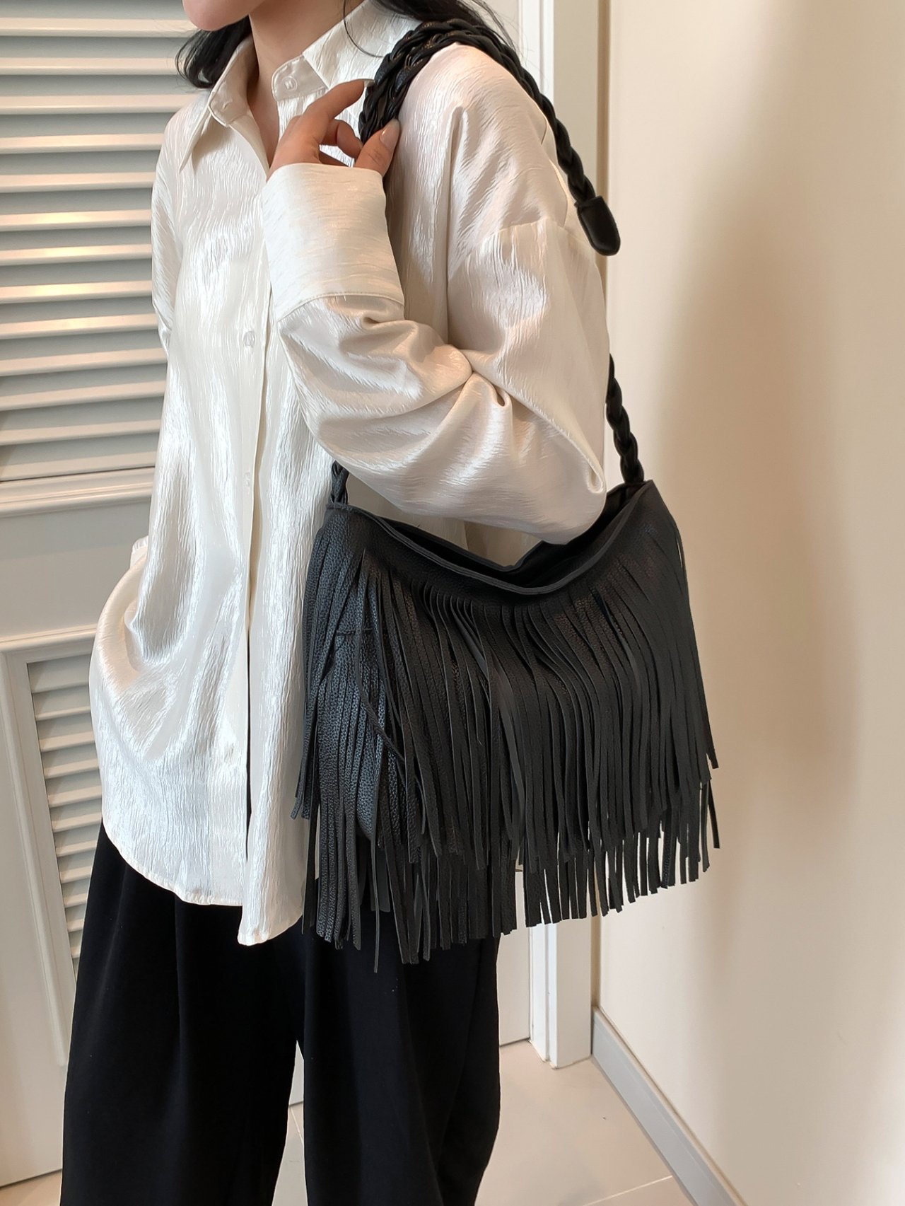 Black Fringe Shoulder Bag