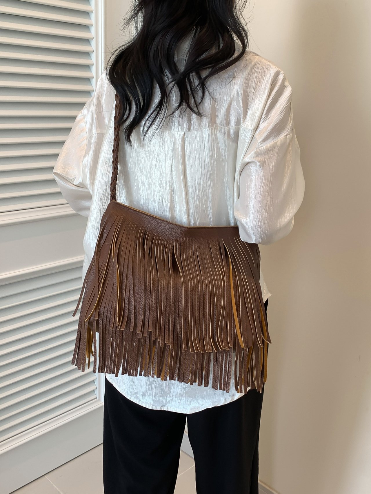 Coffee Brown Fringe Shoulder Bag