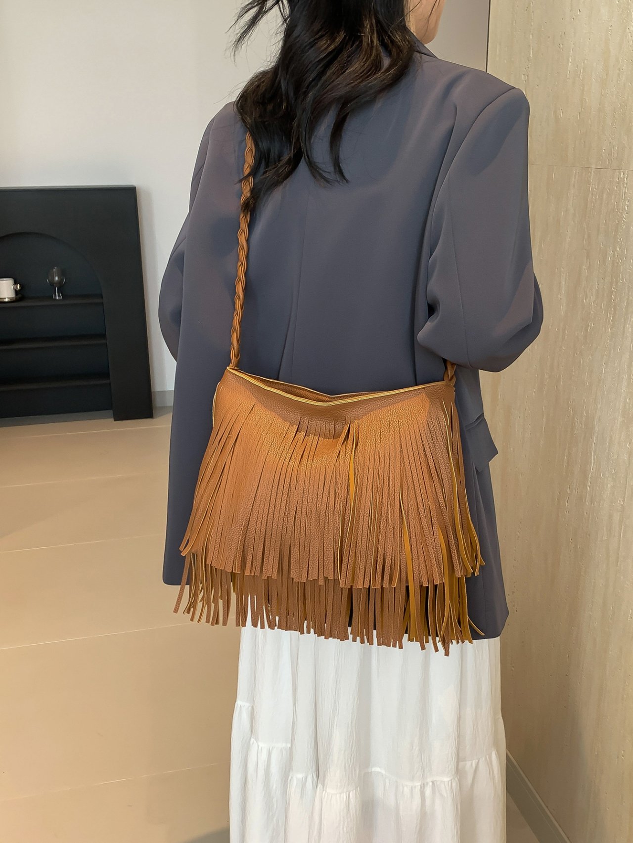 Brown Fringe Boho Shoulder Bag