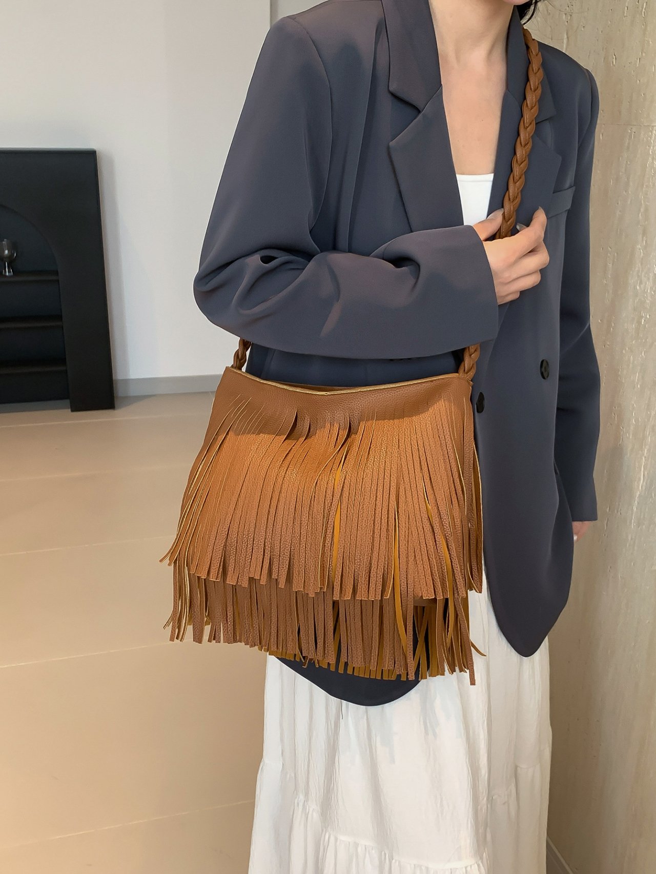 Brown Fringe Boho Shoulder Bag