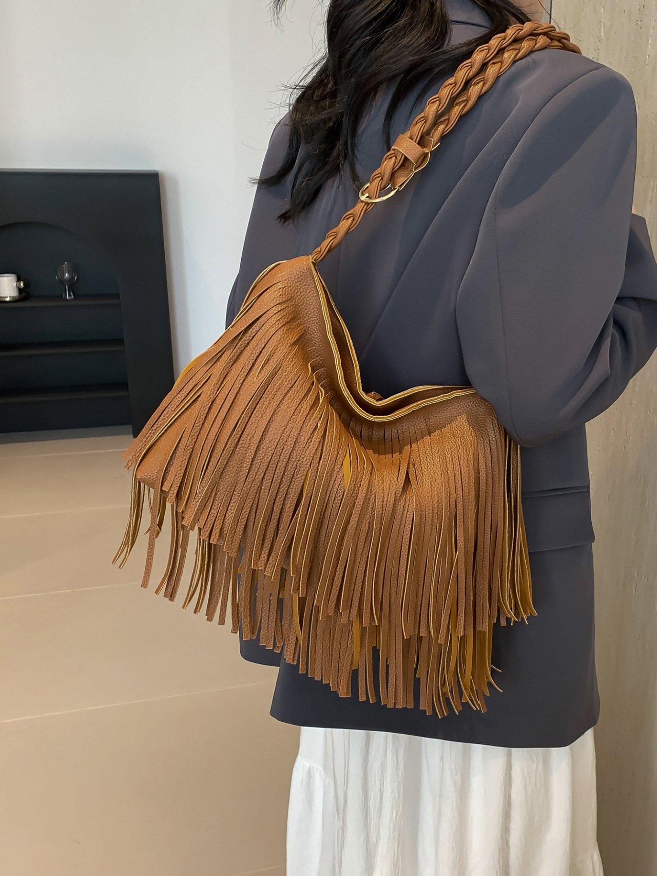Brown Fringe Boho Shoulder Bag