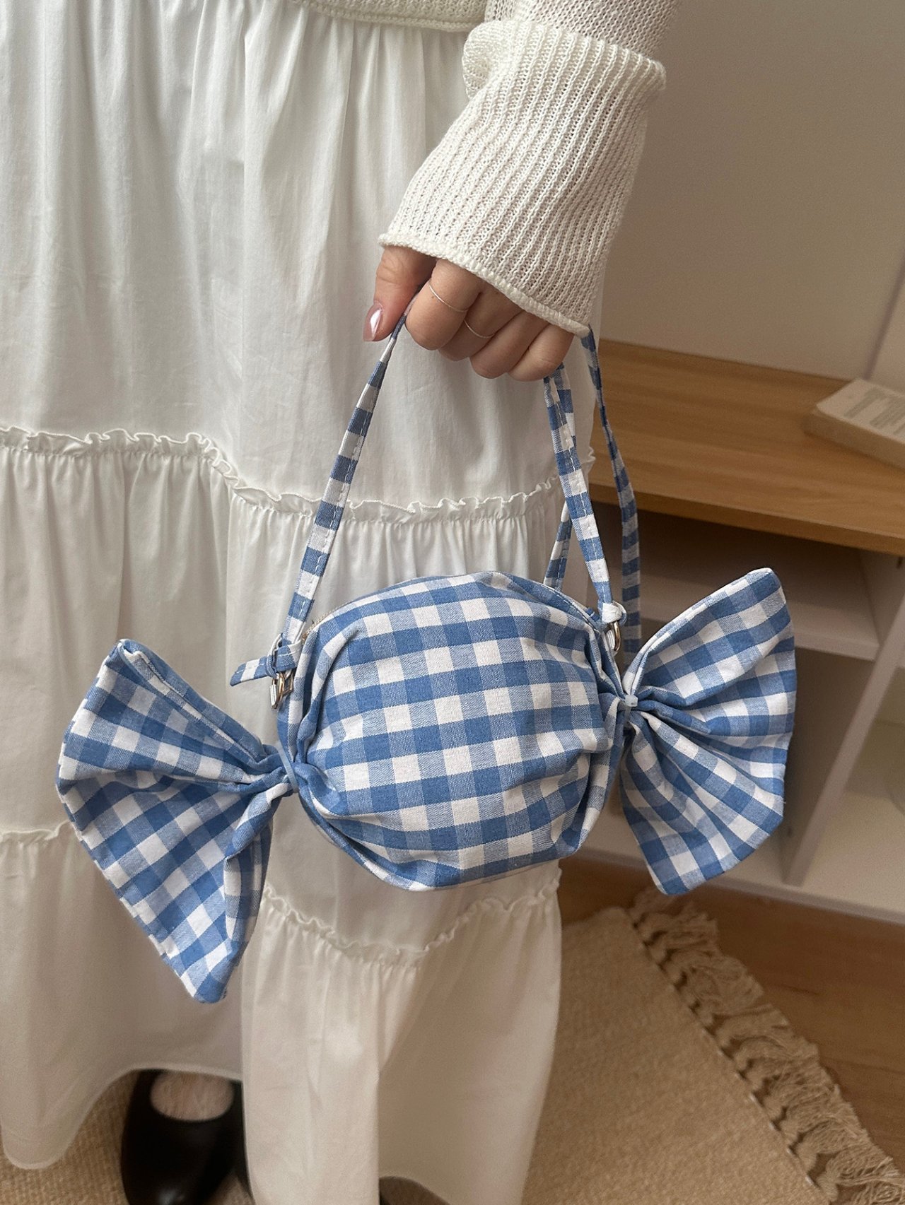 Blue Gingham Candy Shoulder Bag