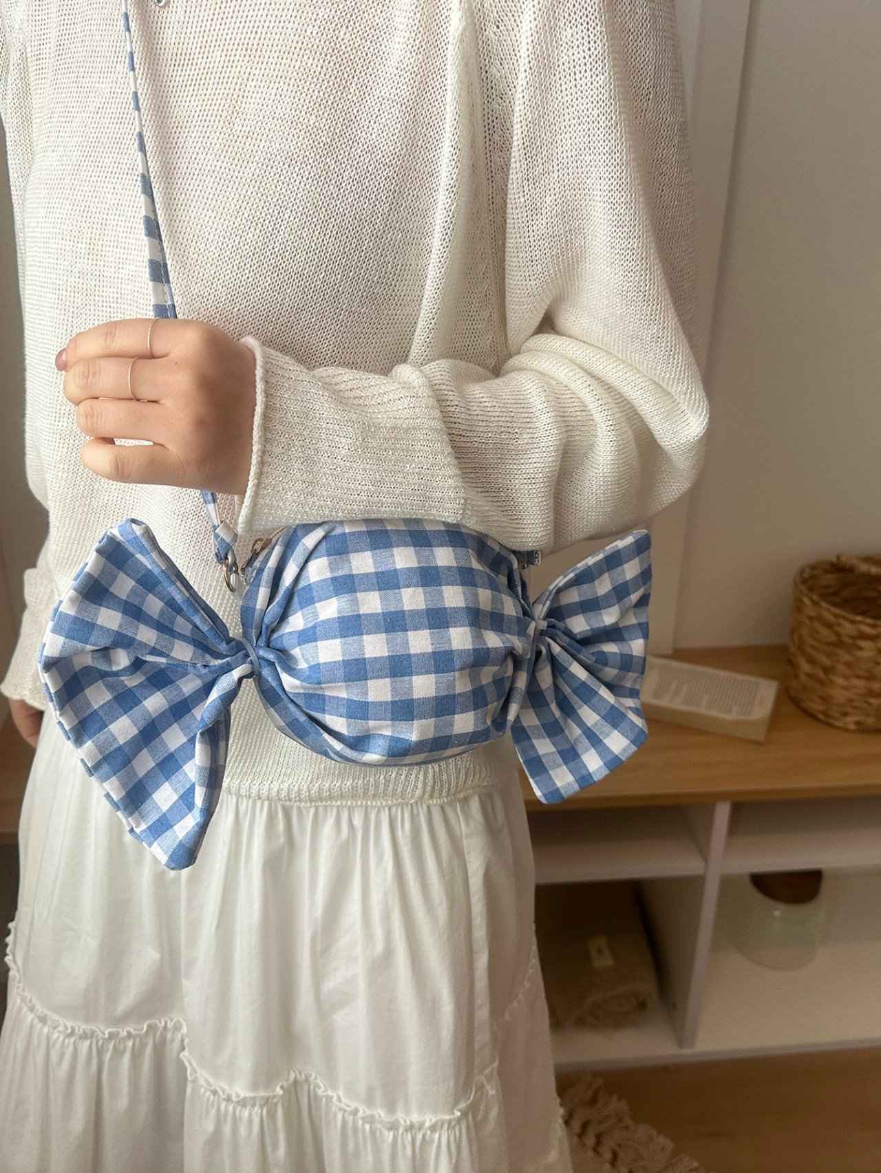 Blue Gingham Candy Shoulder Bag