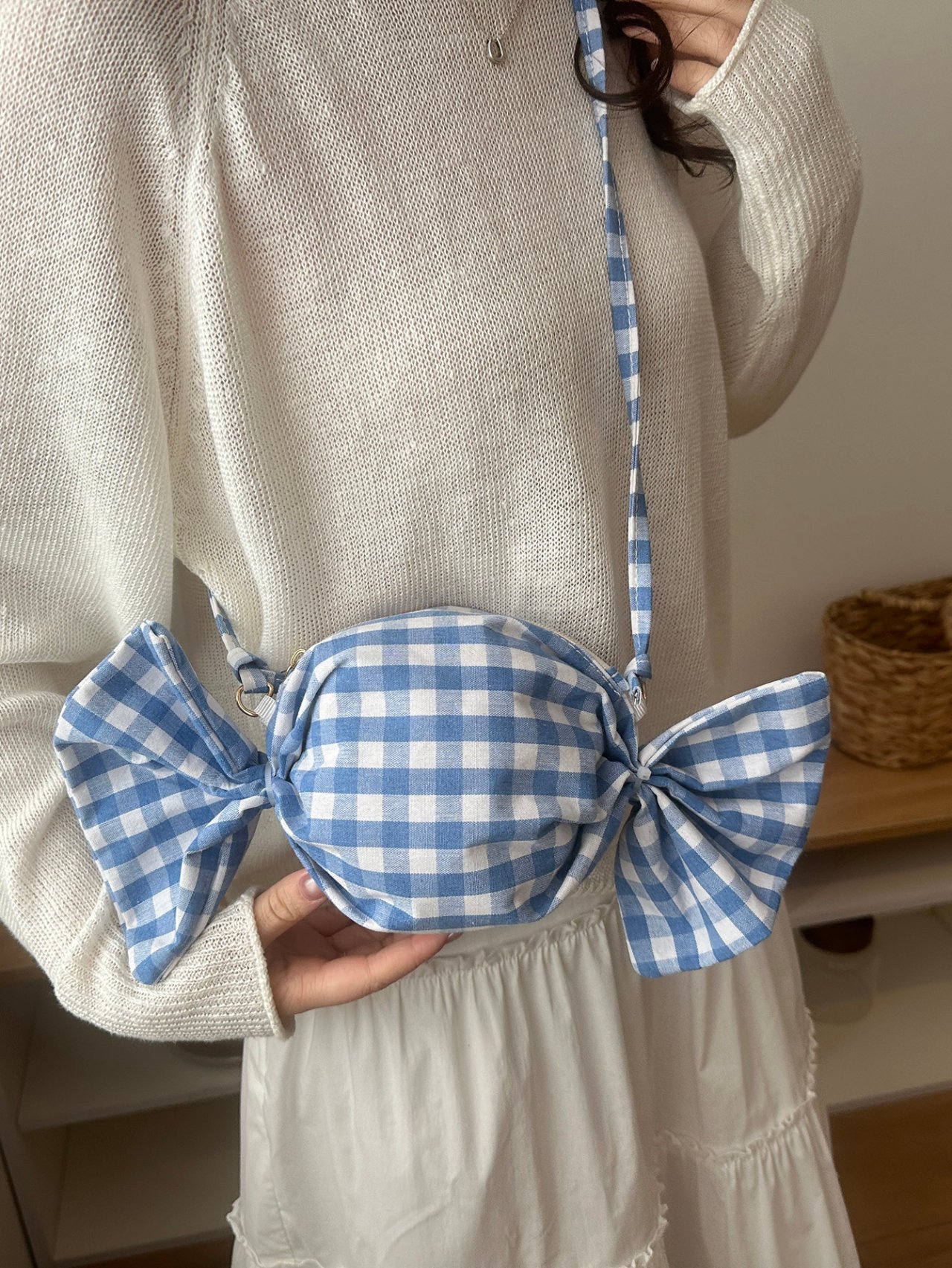 Blue Gingham Candy Shoulder Bag