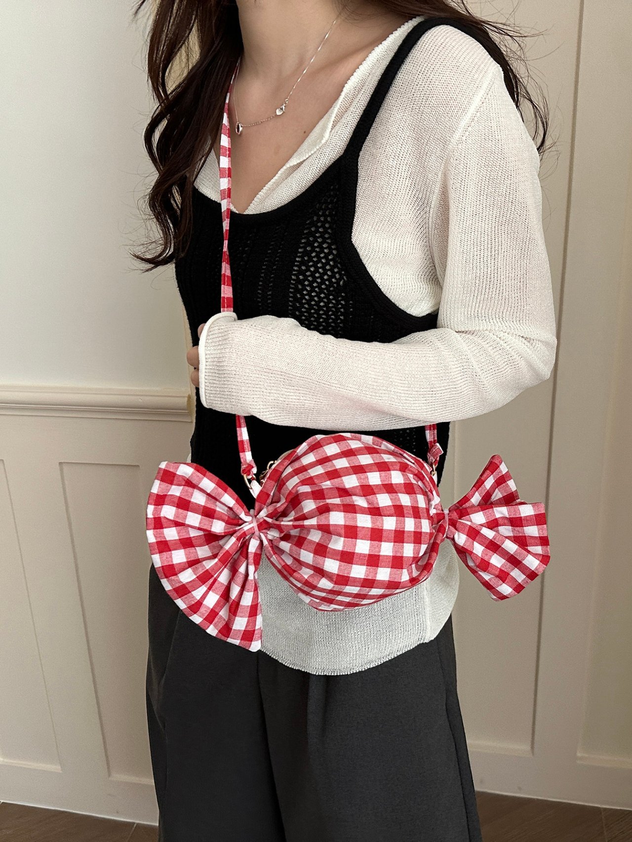 Red Gingham Candy Shape Shoulder Bag