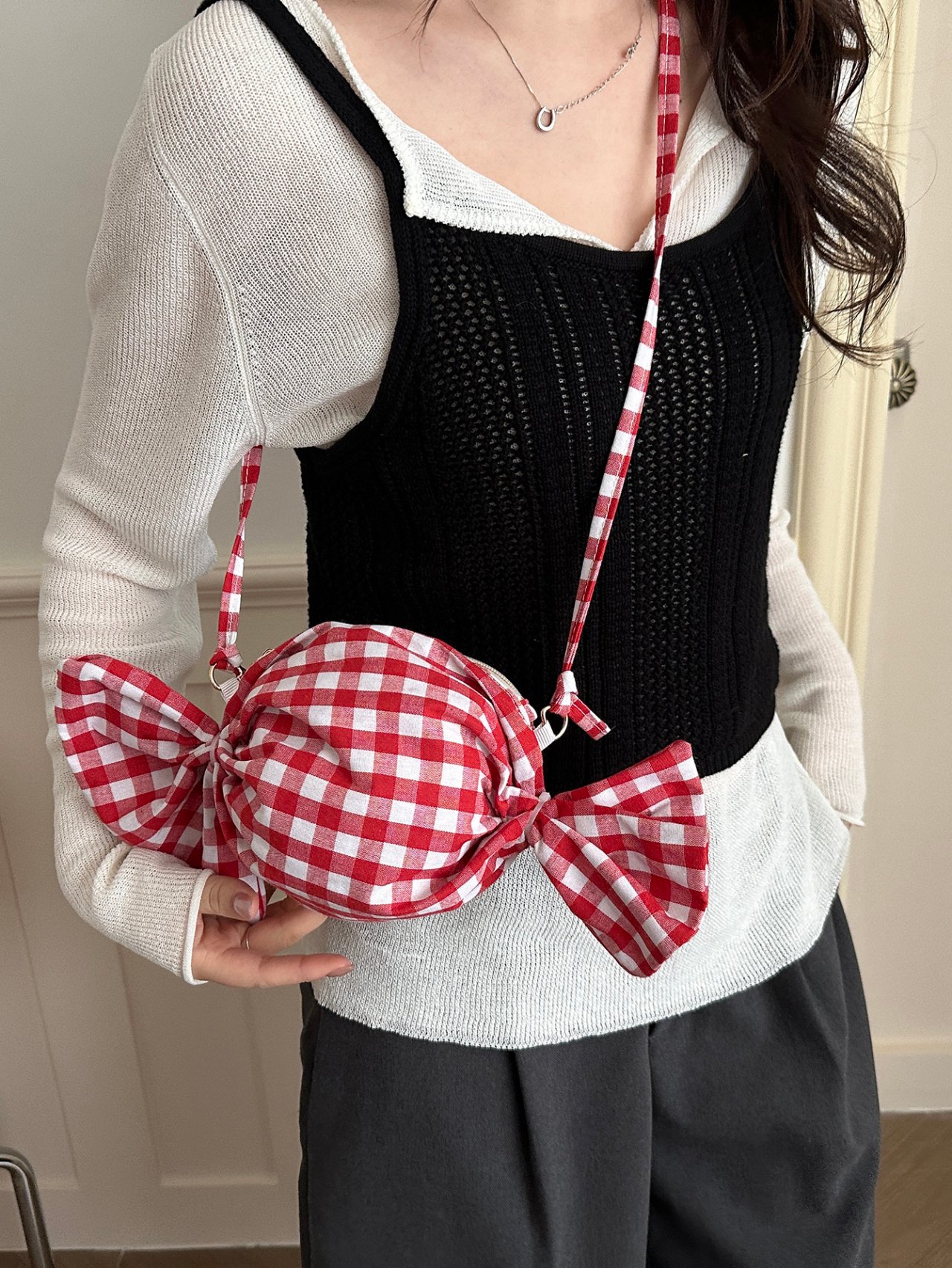 Red Gingham Candy Shape Shoulder Bag
