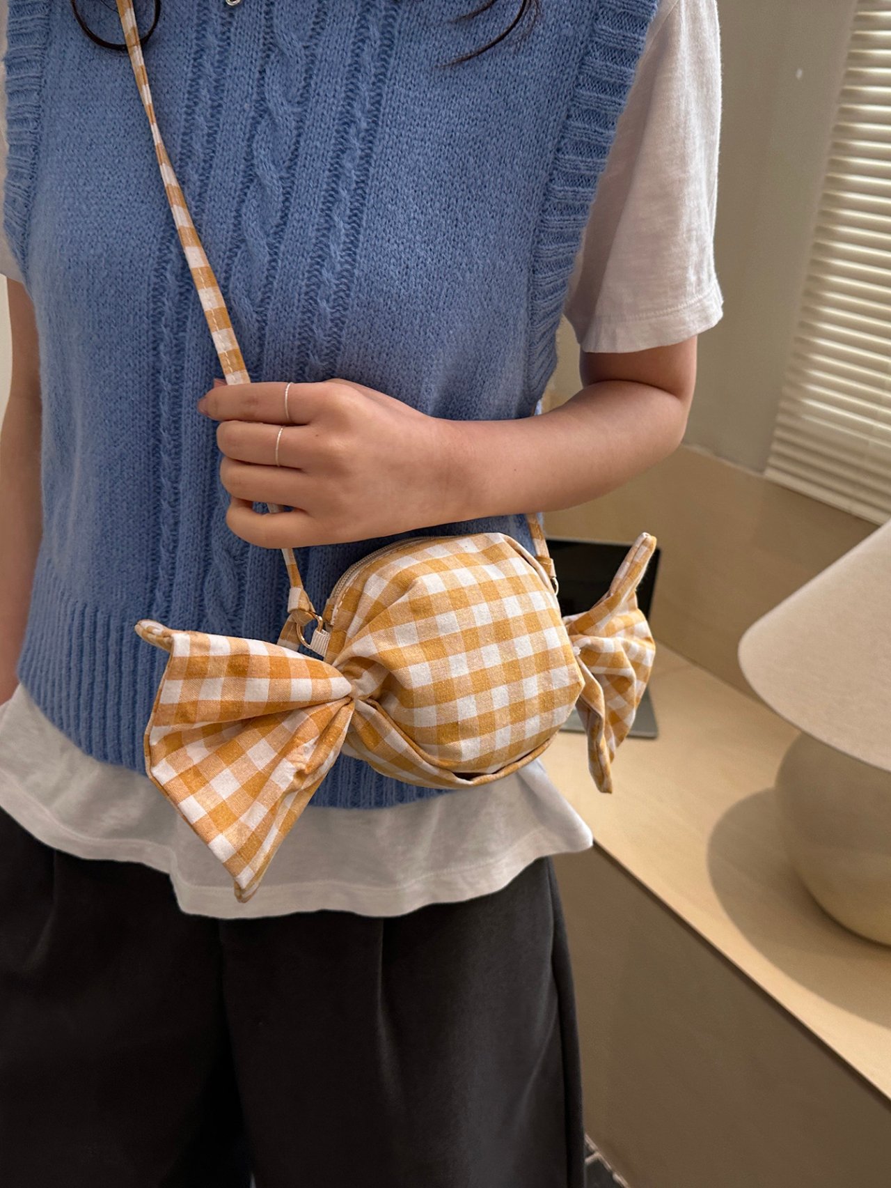 Yellow Gingham Candy-Shaped Shoulder Bag