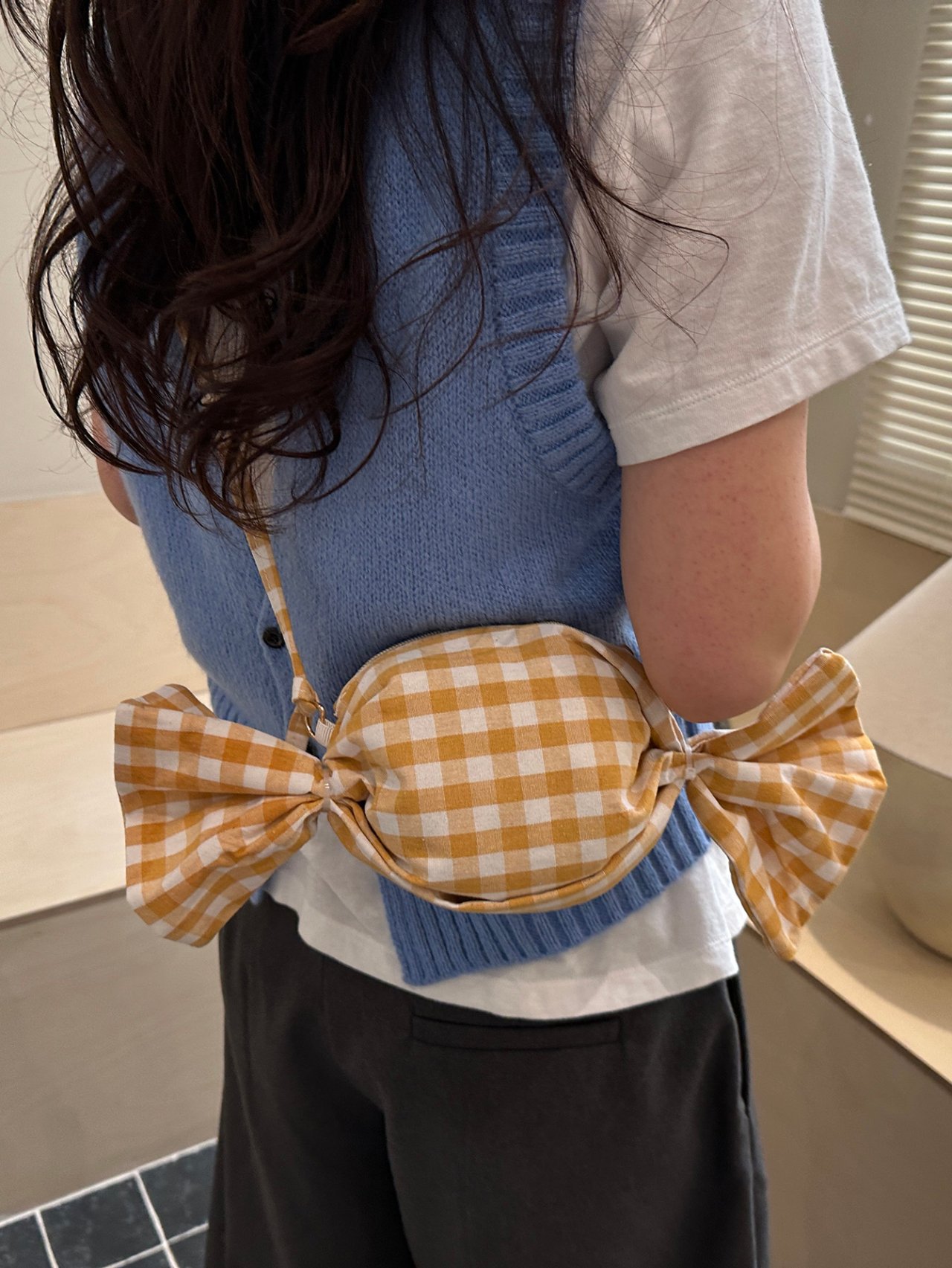 Yellow Gingham Candy-Shaped Shoulder Bag