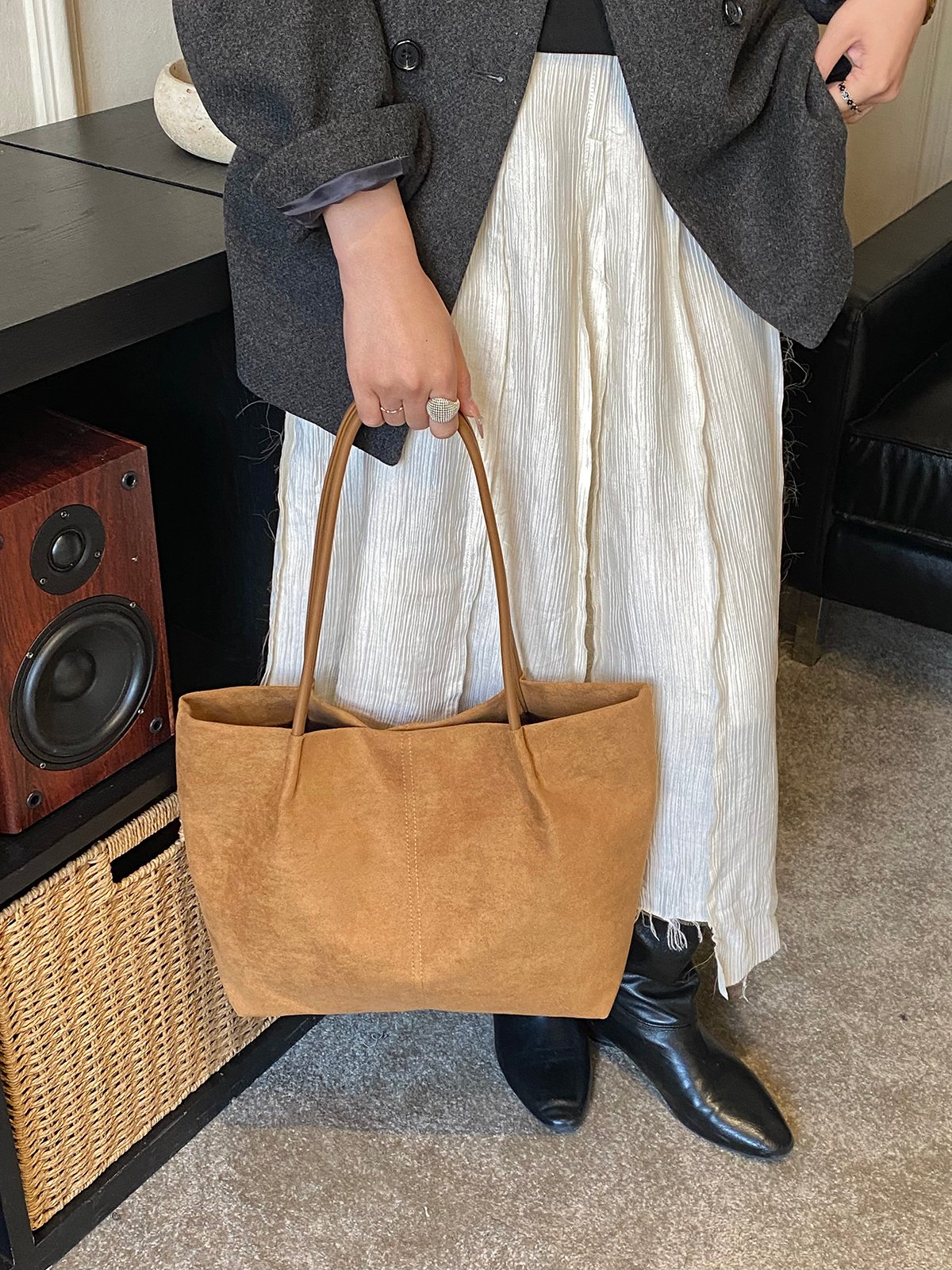 Brown Suede Look Shoulder Bag