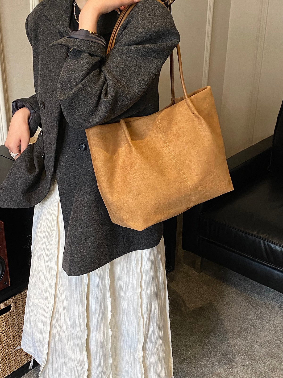 Brown Suede Look Shoulder Bag