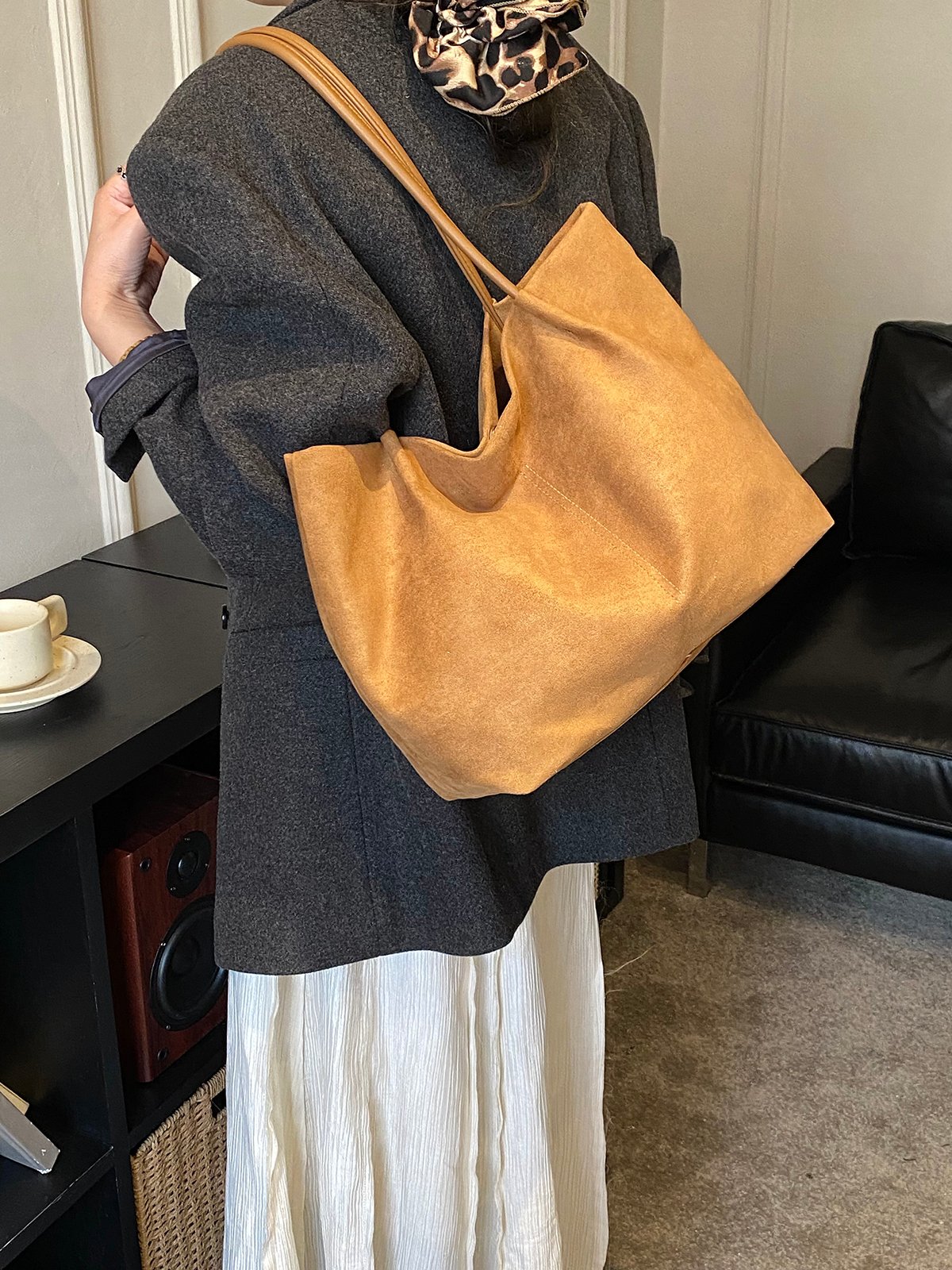 Brown Suede Look Shoulder Bag