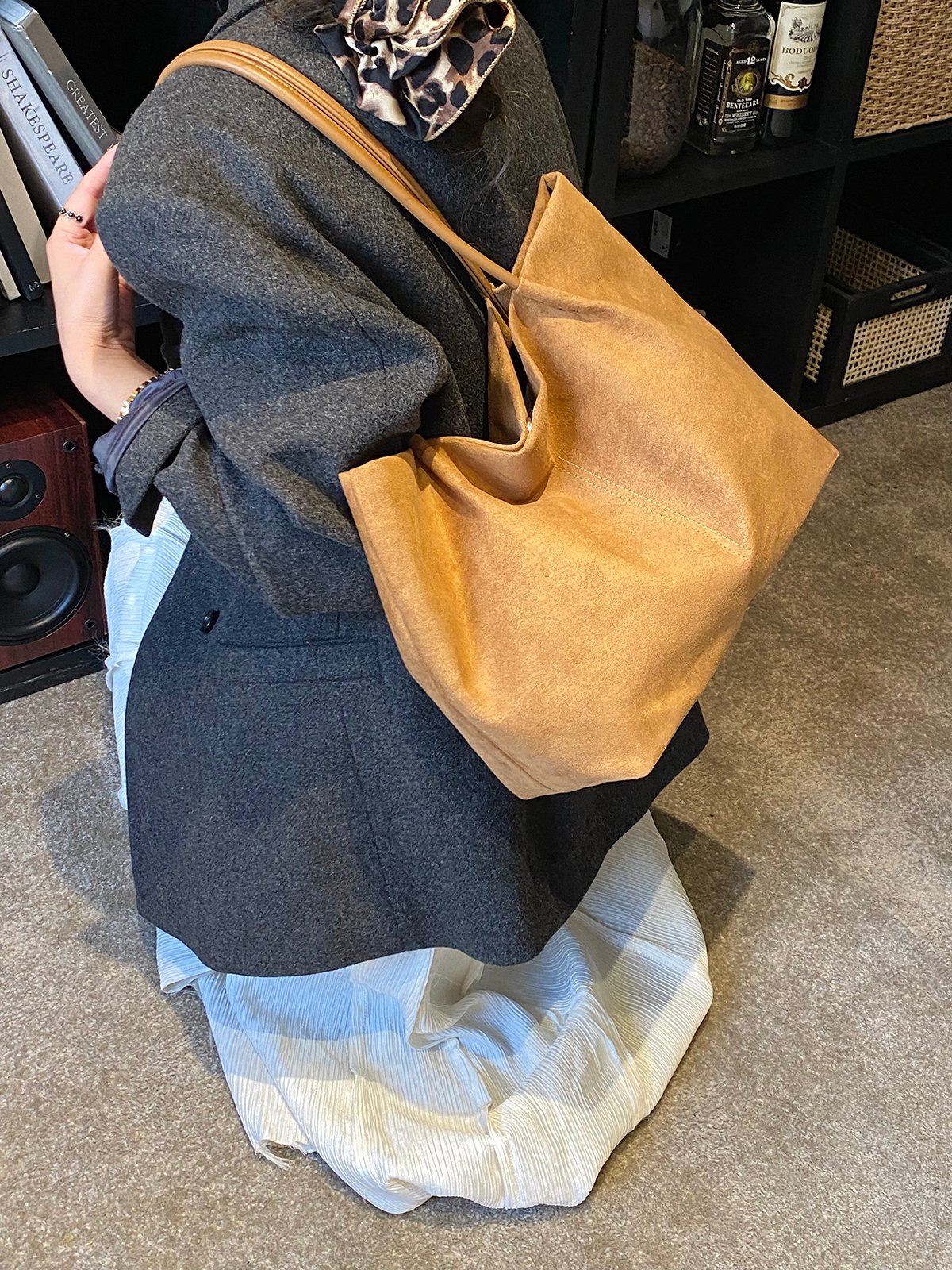 Brown Suede Look Shoulder Bag