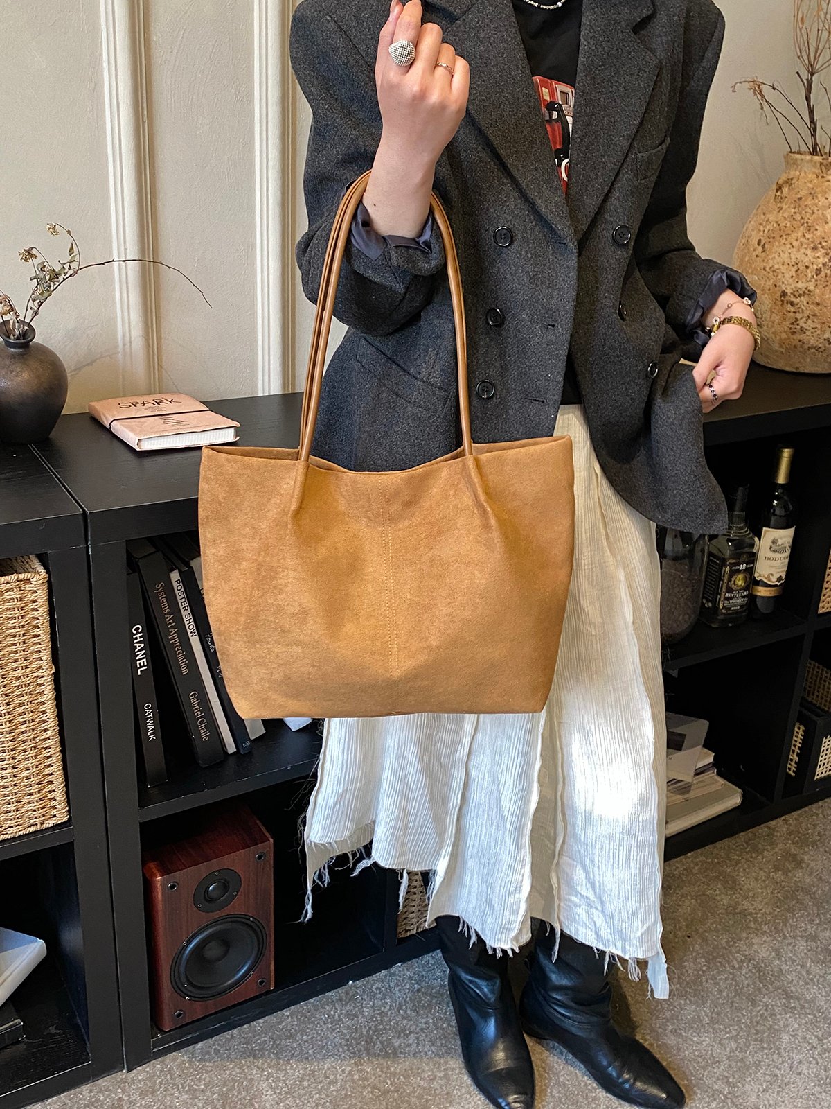Brown Suede Look Shoulder Bag