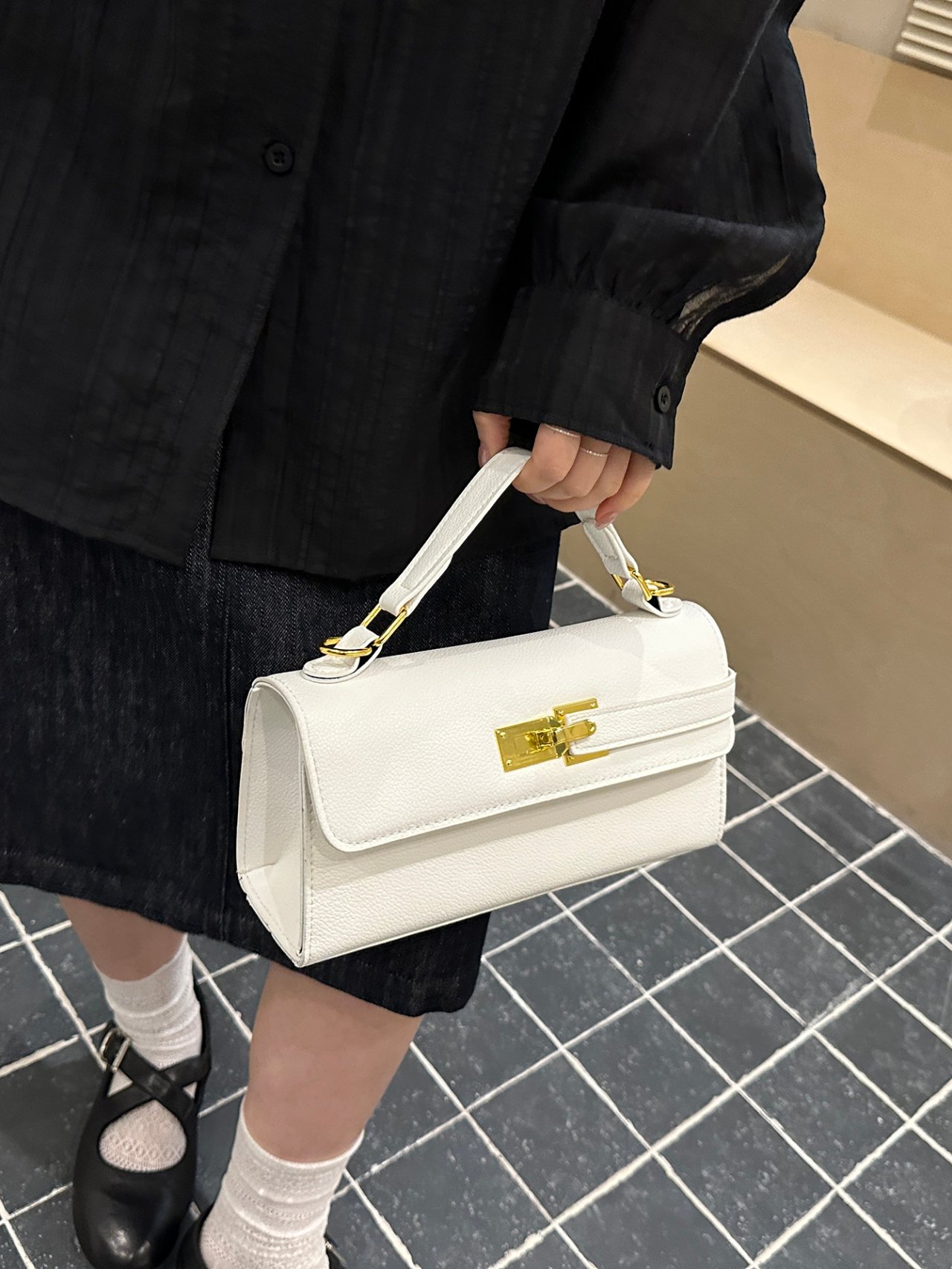 White Faux Leather Crossbody Bag with Gold Hardware