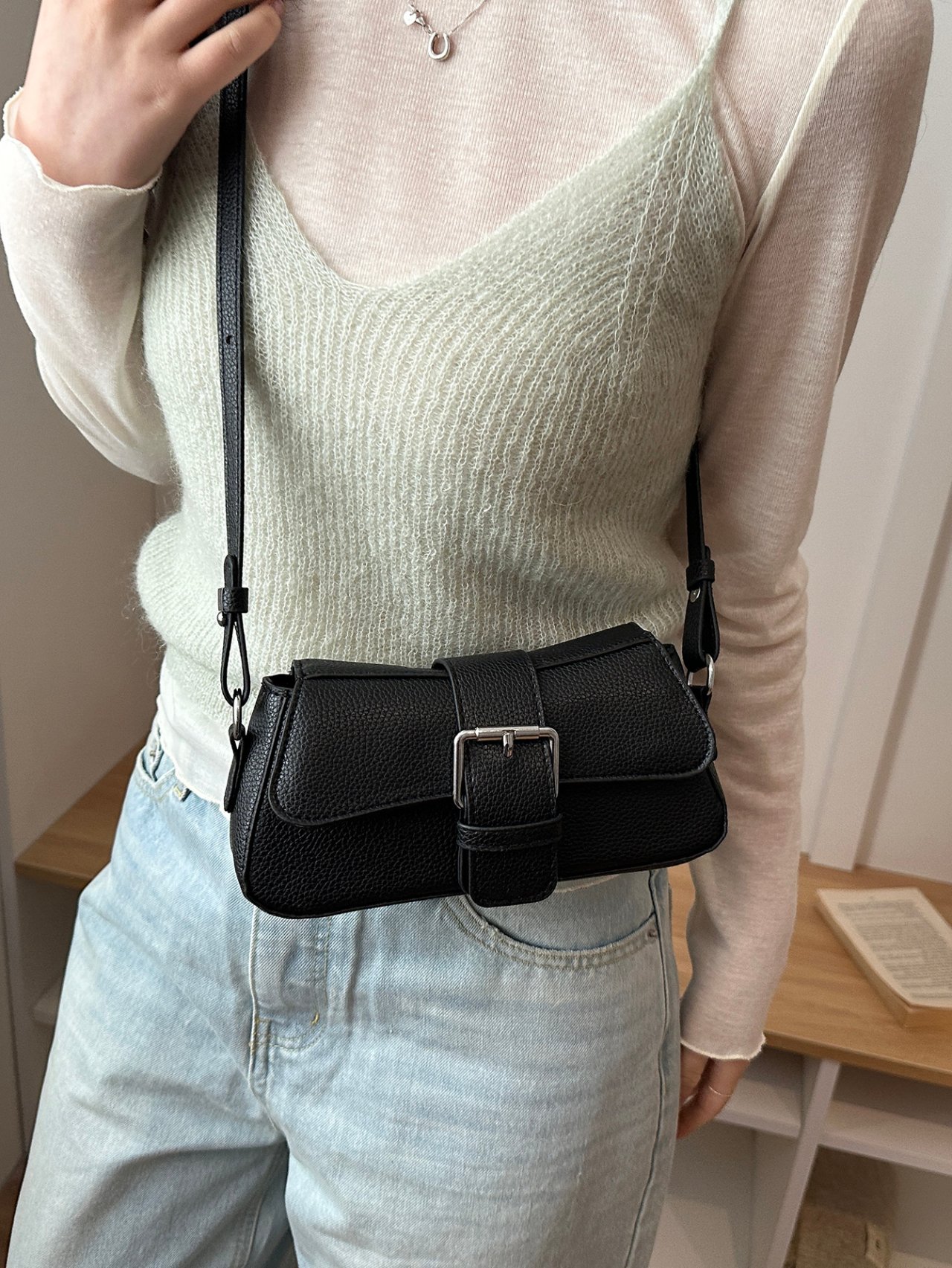 Black Buckle Shoulder Bag