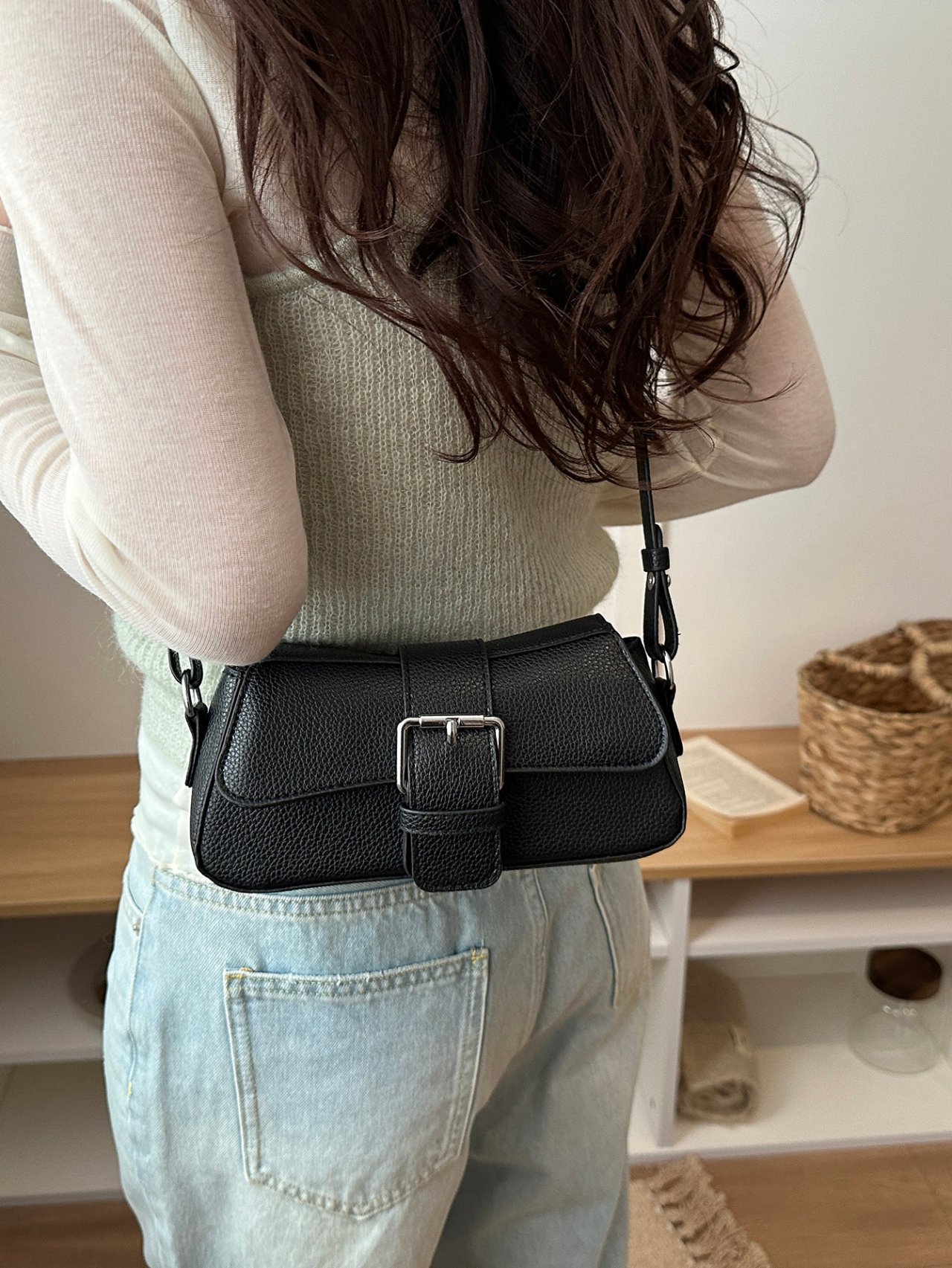Black Buckle Shoulder Bag