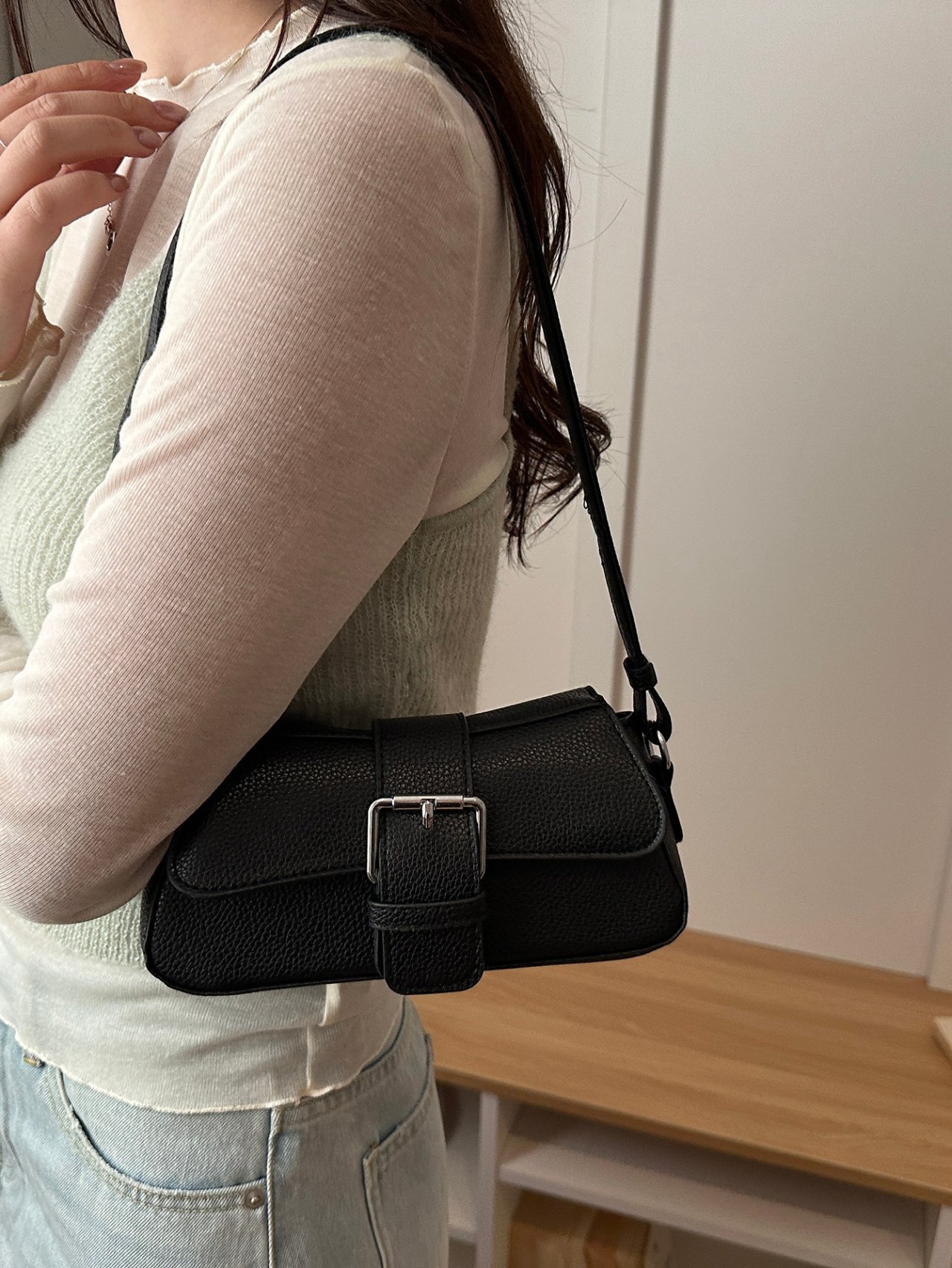 Black Buckle Shoulder Bag