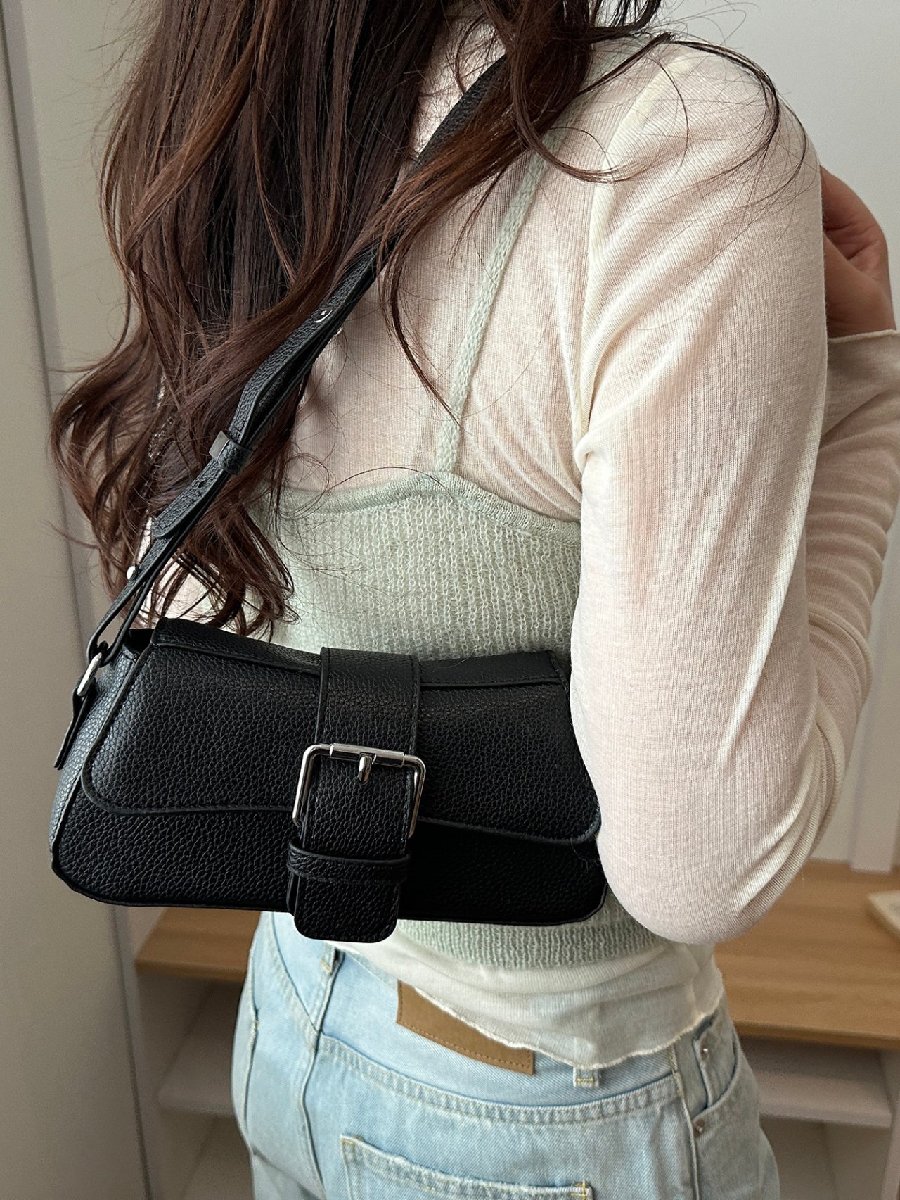 Black Buckle Shoulder Bag