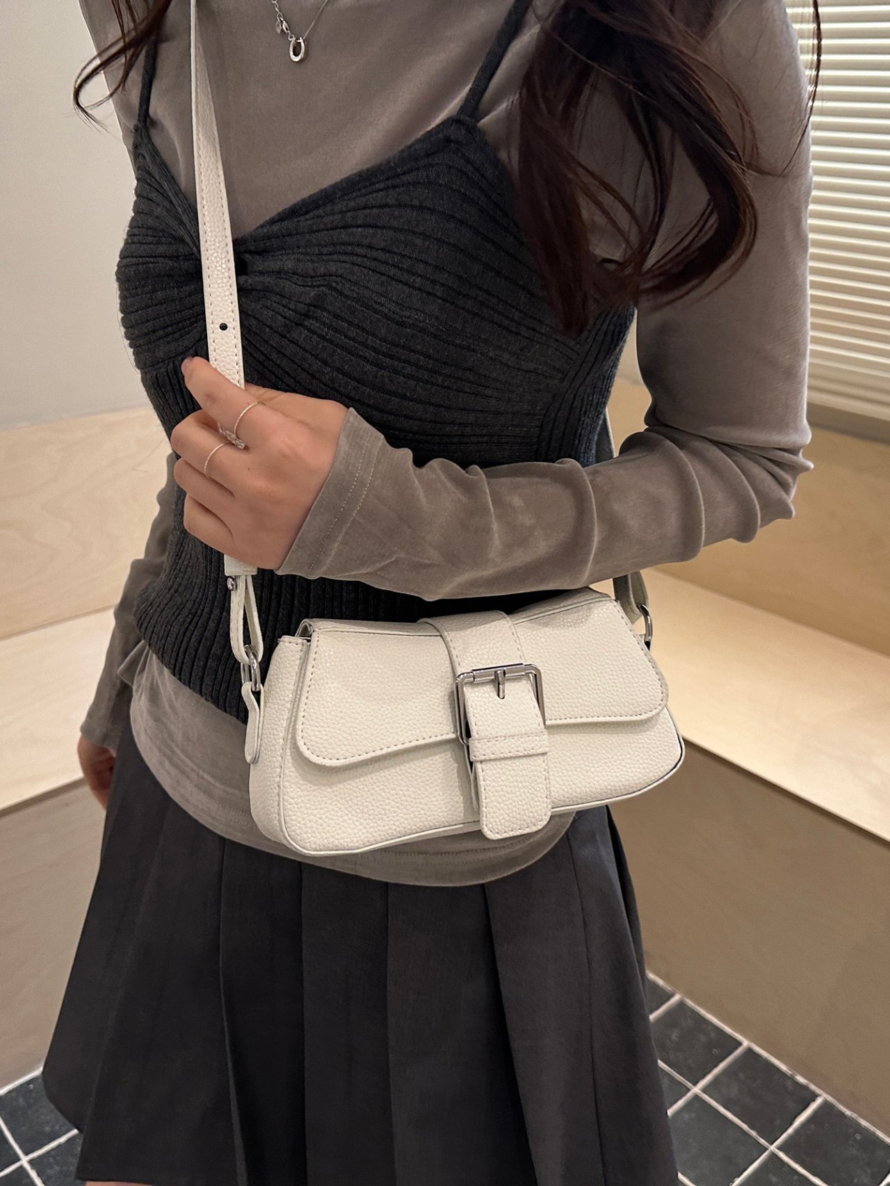 White Solid Flap Shoulder Bag