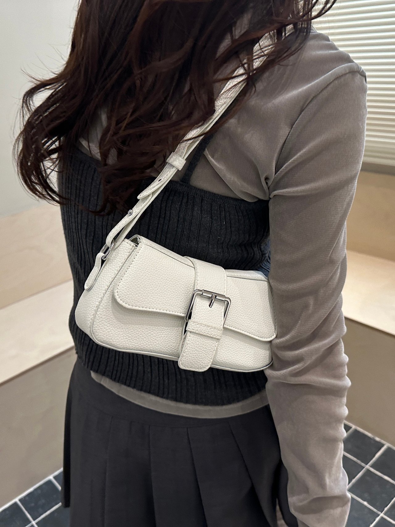 White Solid Flap Shoulder Bag