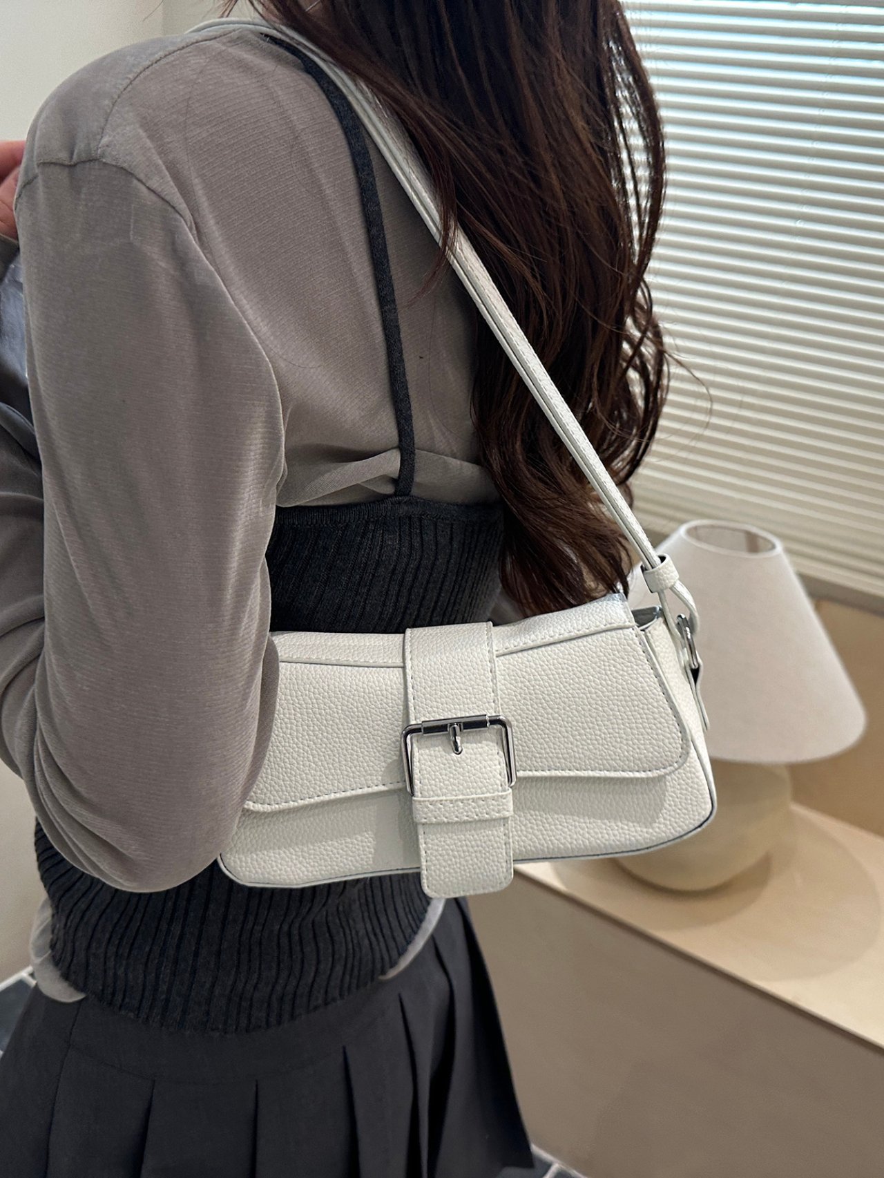 White Solid Flap Shoulder Bag