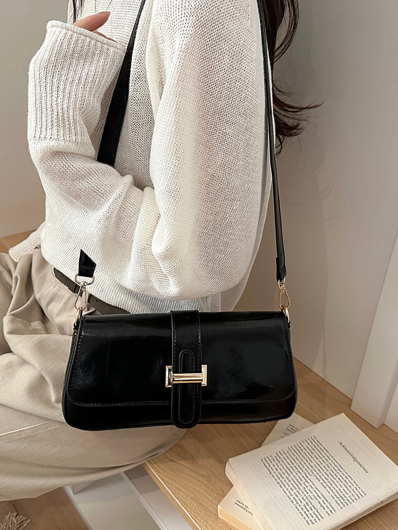 Black Flap Crossbody Bag