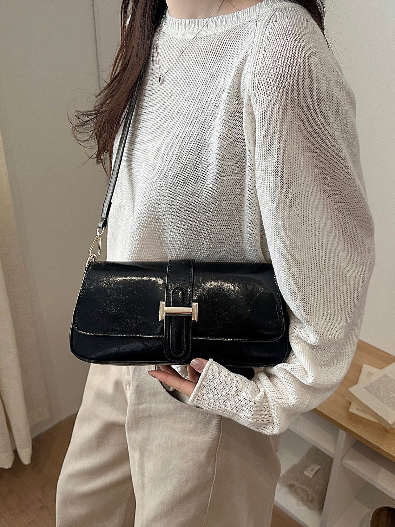 Black Flap Crossbody Bag
