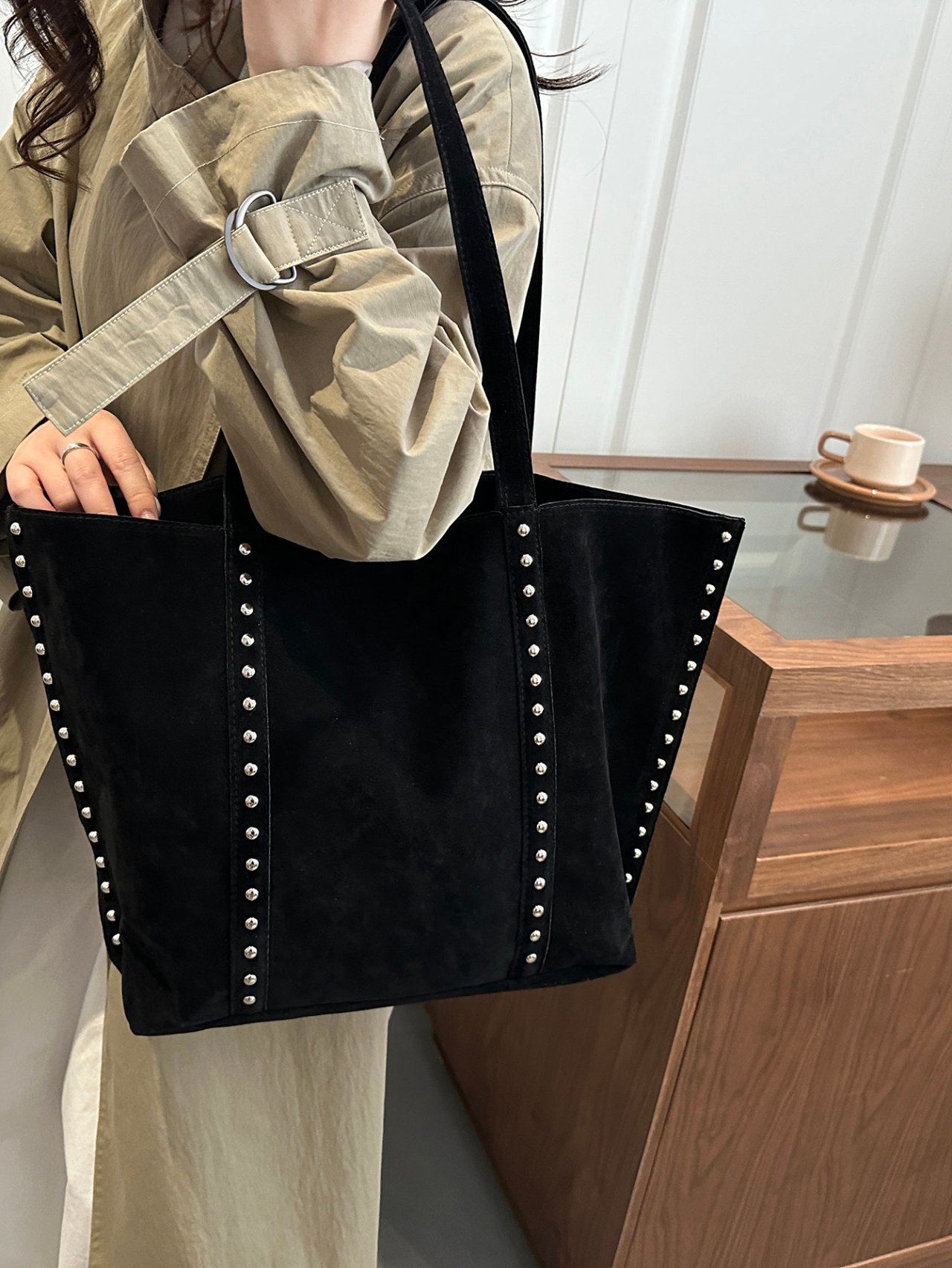Black Studded Shoulder Bag