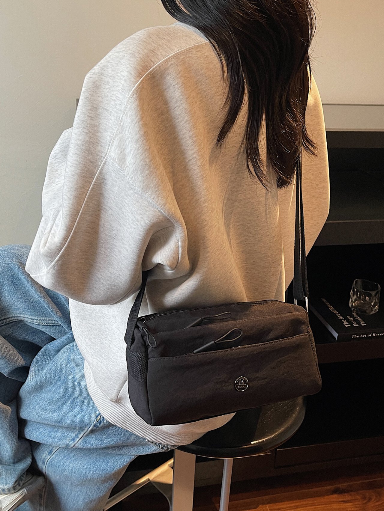 Black Solid Crossbody Bag