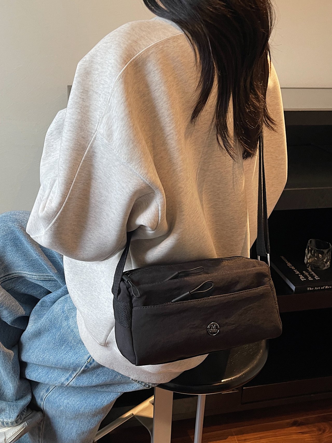 Black Solid Crossbody Bag