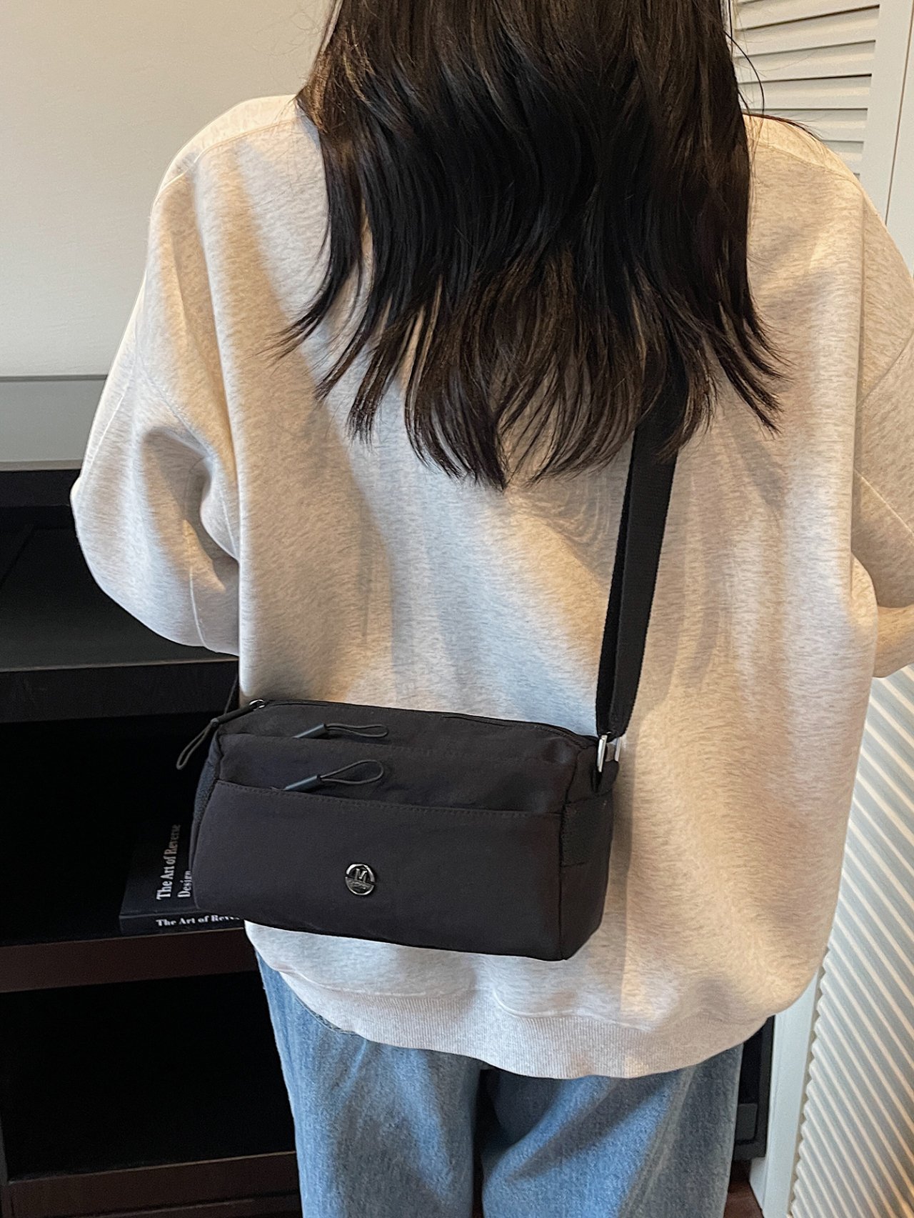 Black Solid Crossbody Bag