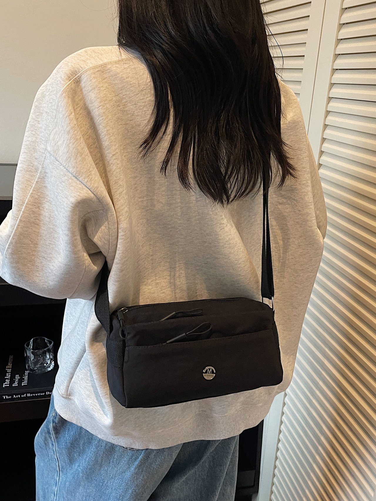 Black Solid Crossbody Bag