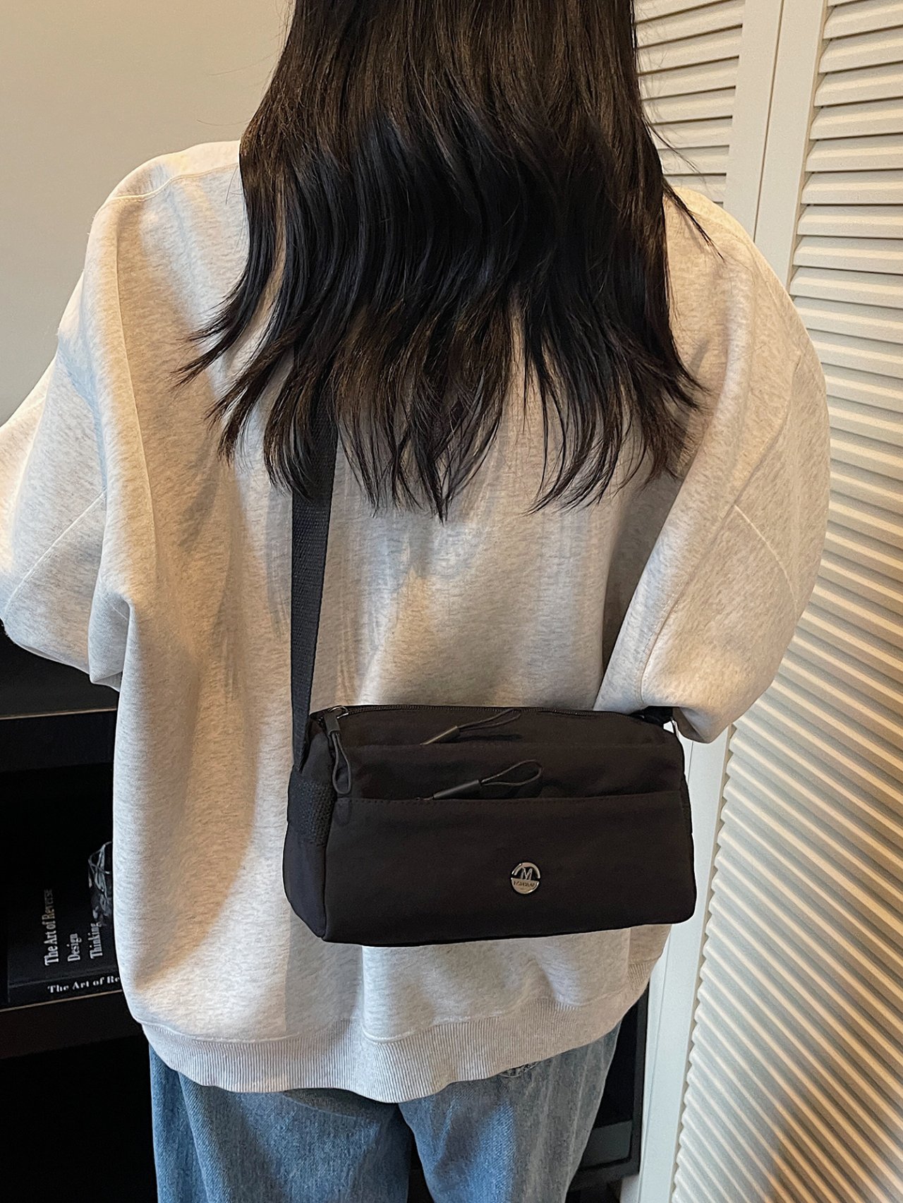 Black Solid Crossbody Bag