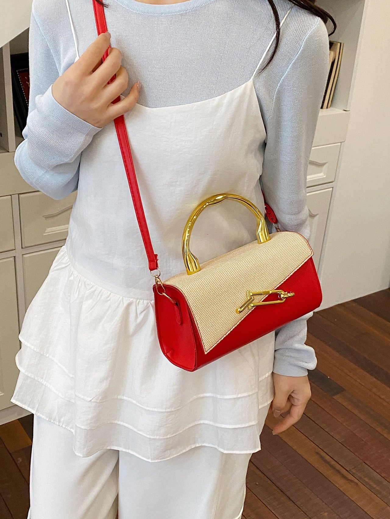 Flap Crossbody Bag with Gold Hardware