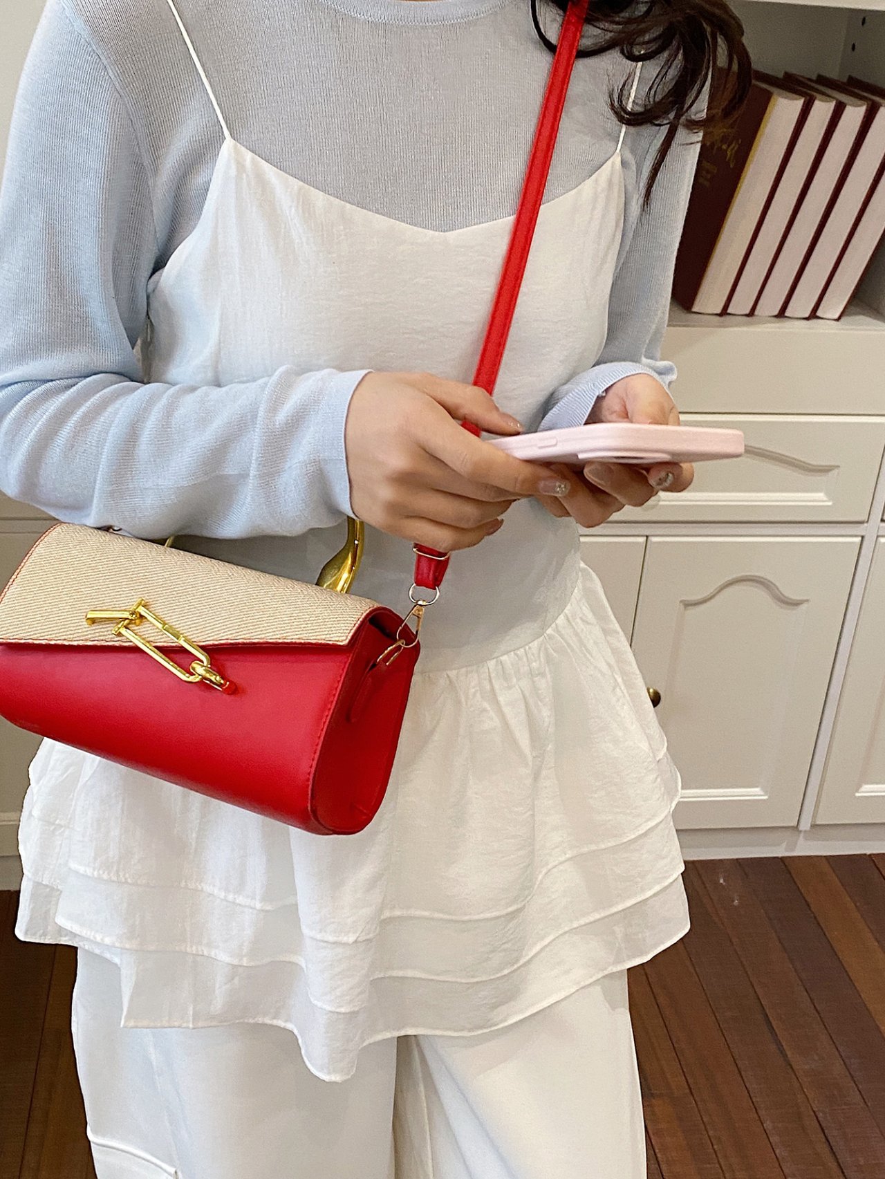 Flap Crossbody Bag with Gold Hardware
