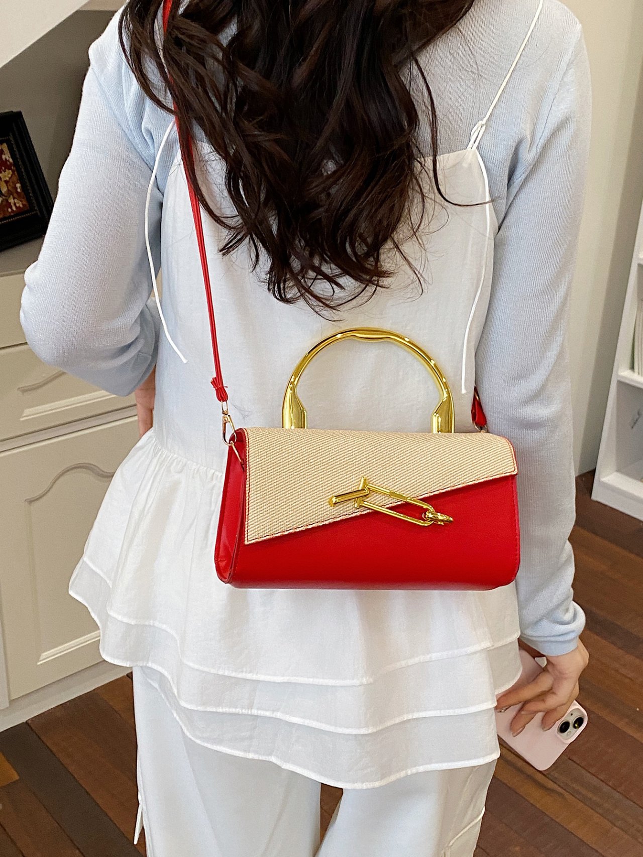 Flap Crossbody Bag with Gold Hardware