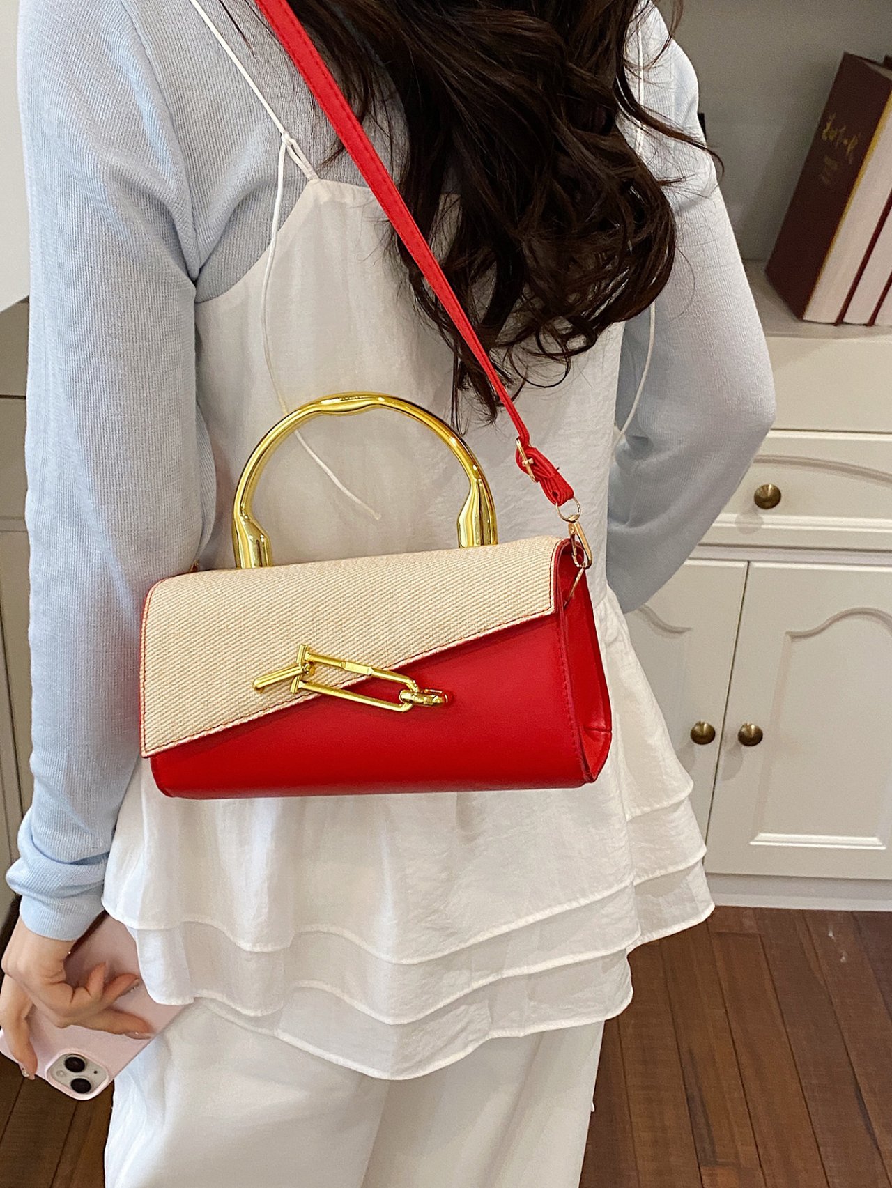 Flap Crossbody Bag with Gold Hardware