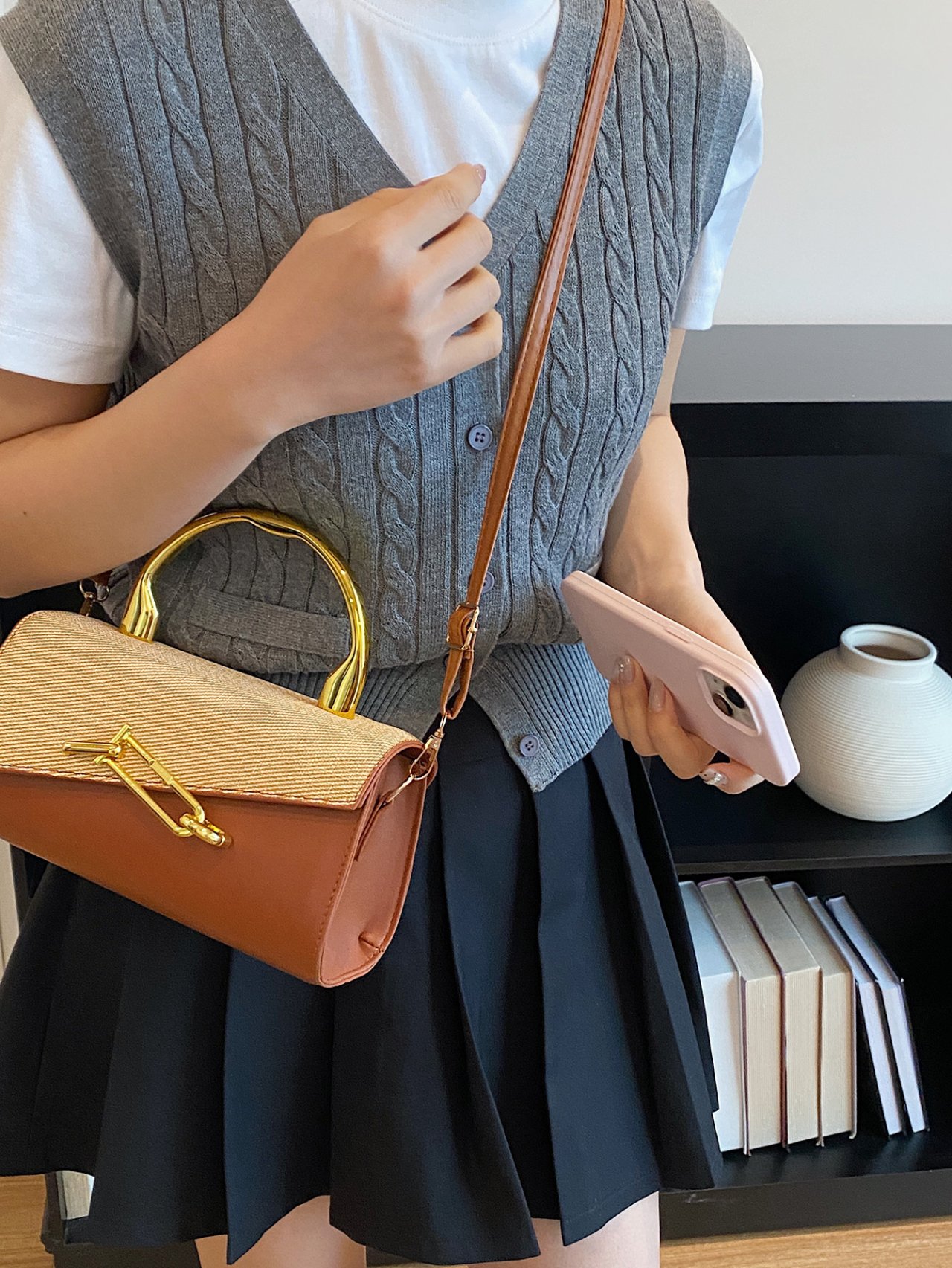 Flap Crossbody Bag with Gold Hardware