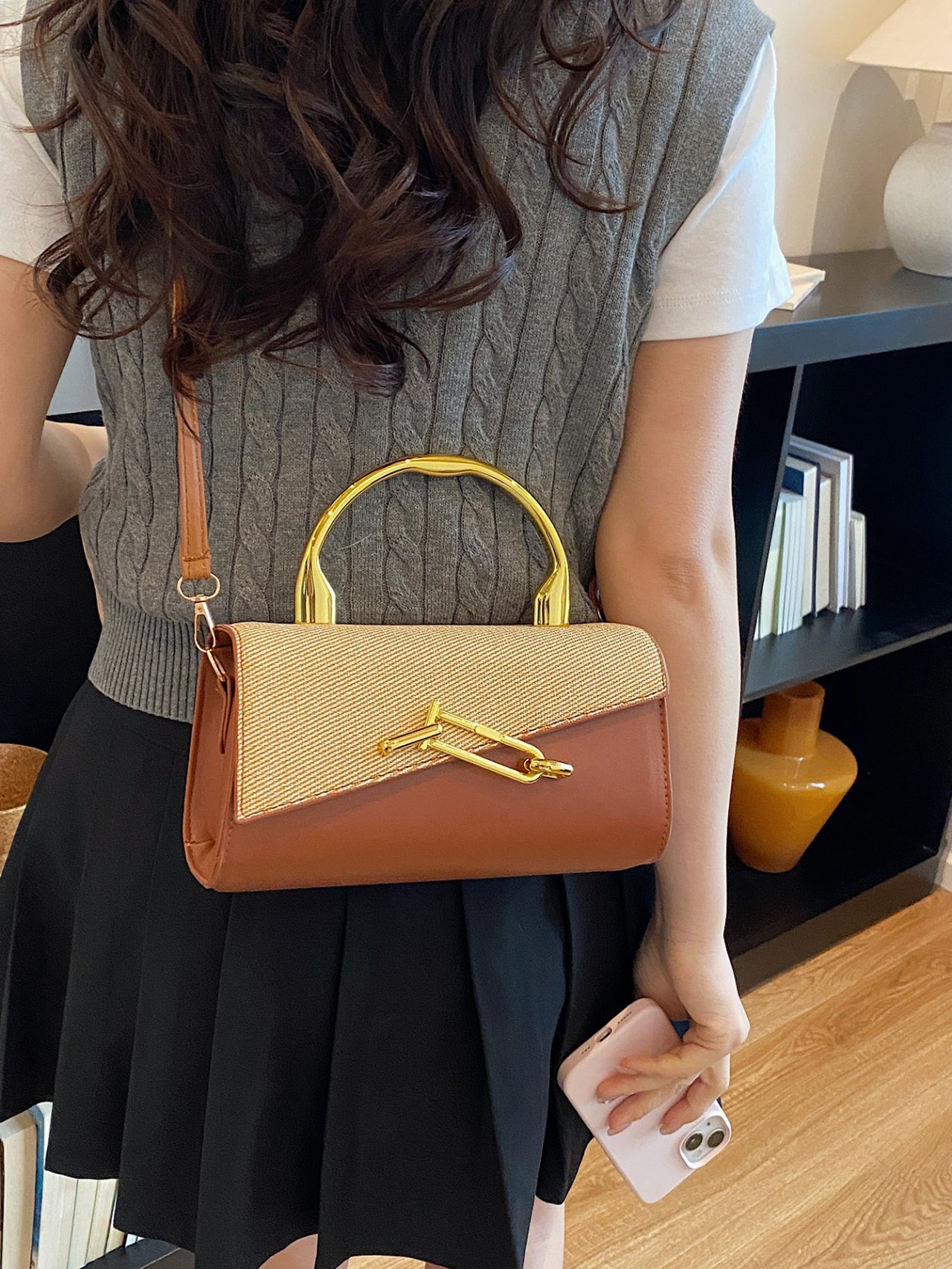 Flap Crossbody Bag with Gold Hardware