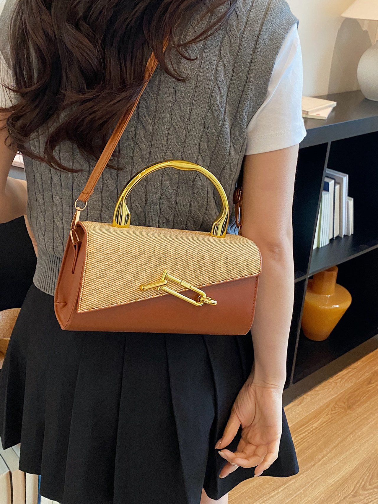 Flap Crossbody Bag with Gold Hardware