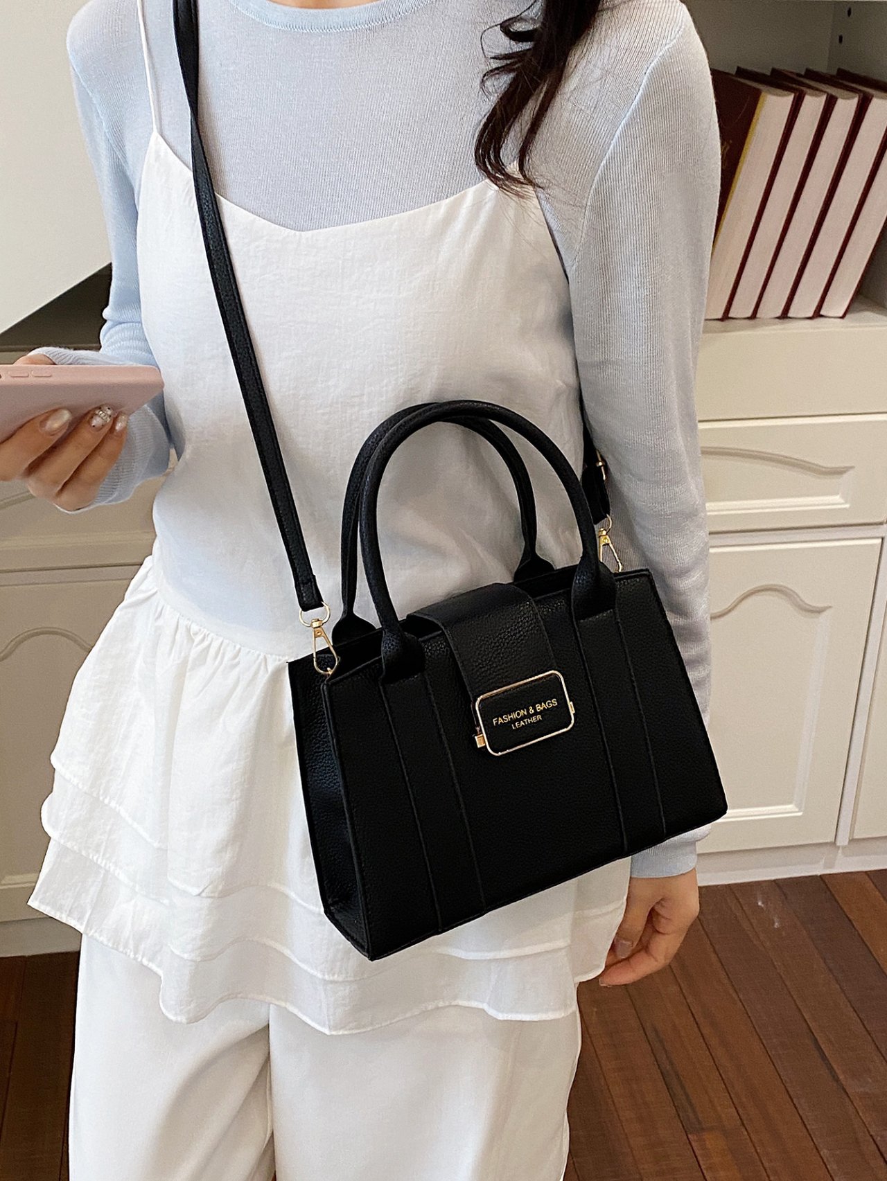 Black Faux Leather Crossbody with Strap