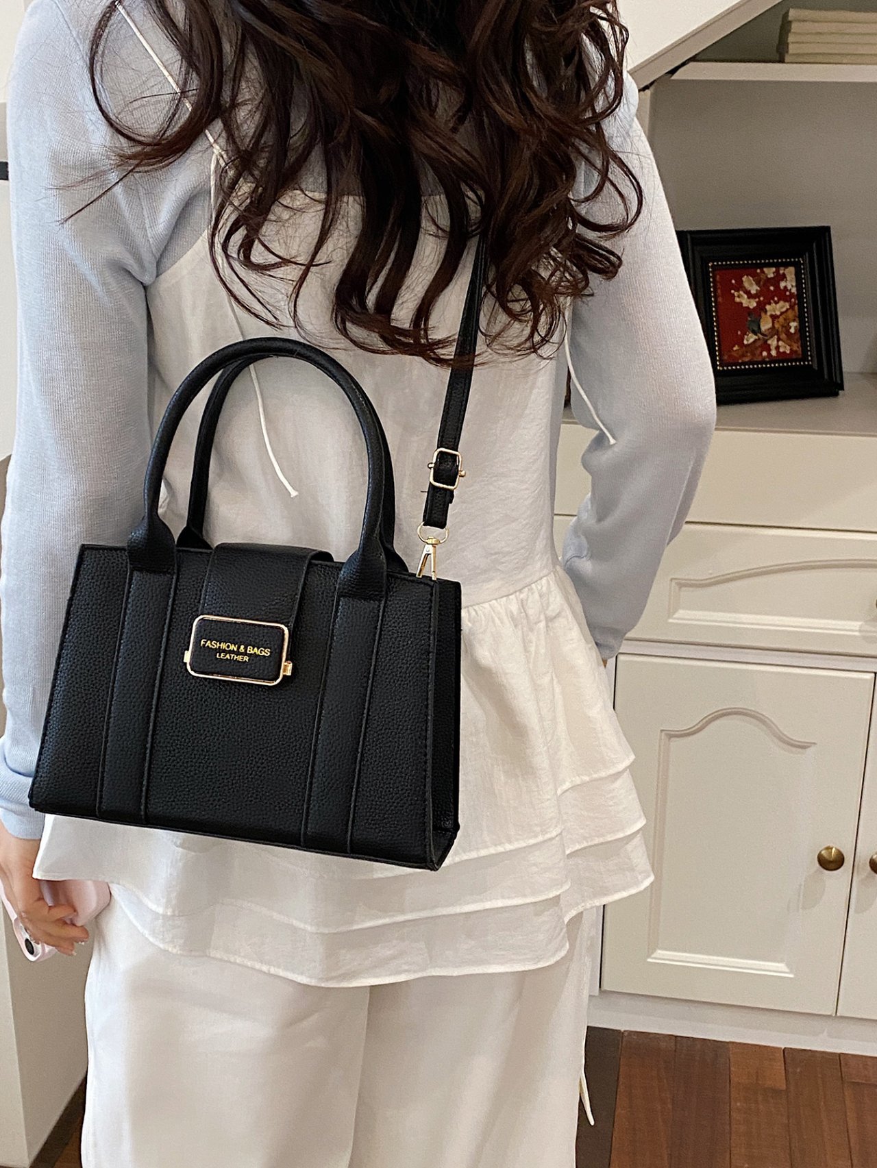 Black Faux Leather Crossbody with Strap